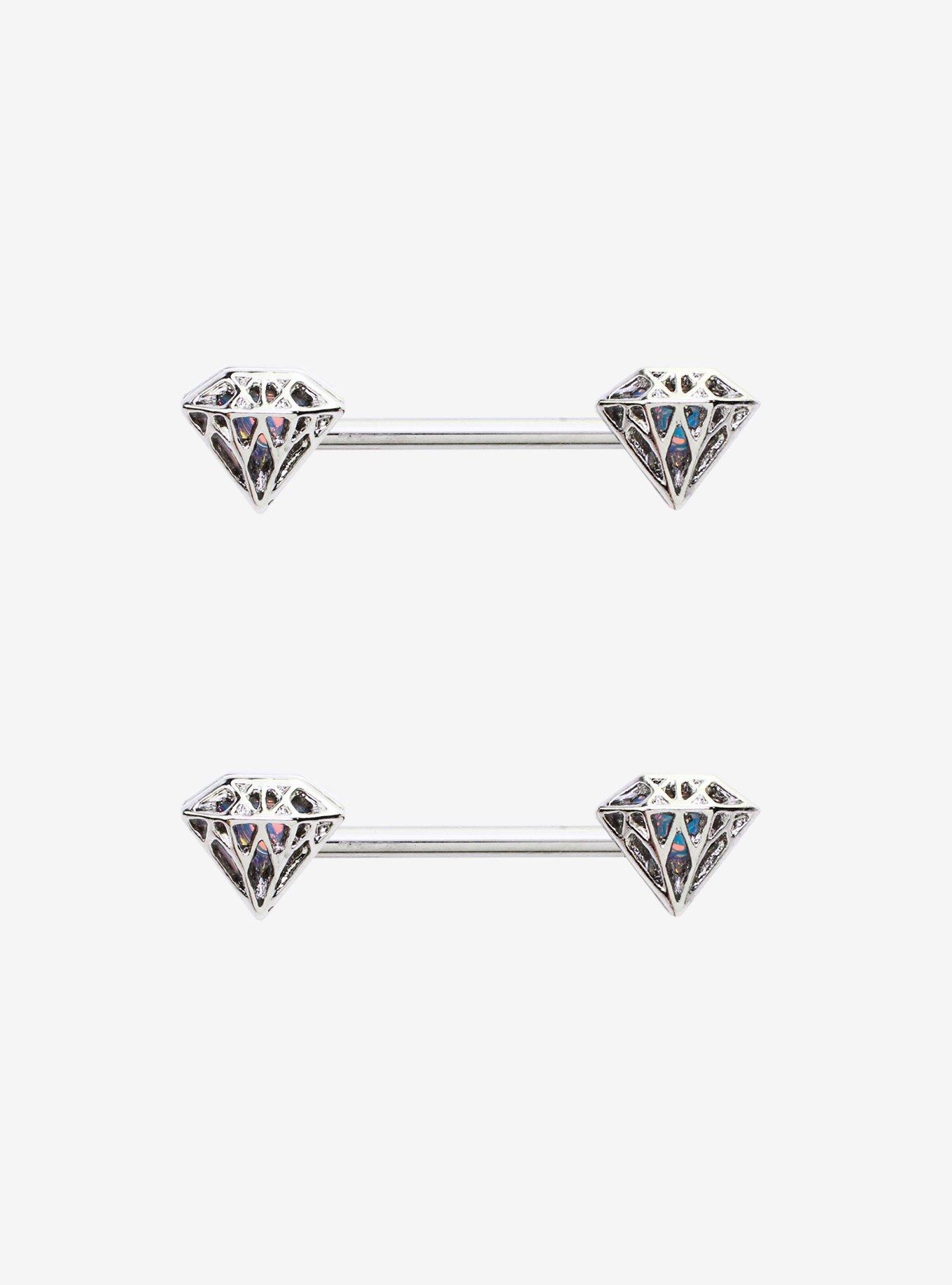 14G Steel Moonstone Diamond Nipple Barbell 2 Pack, , hi-res