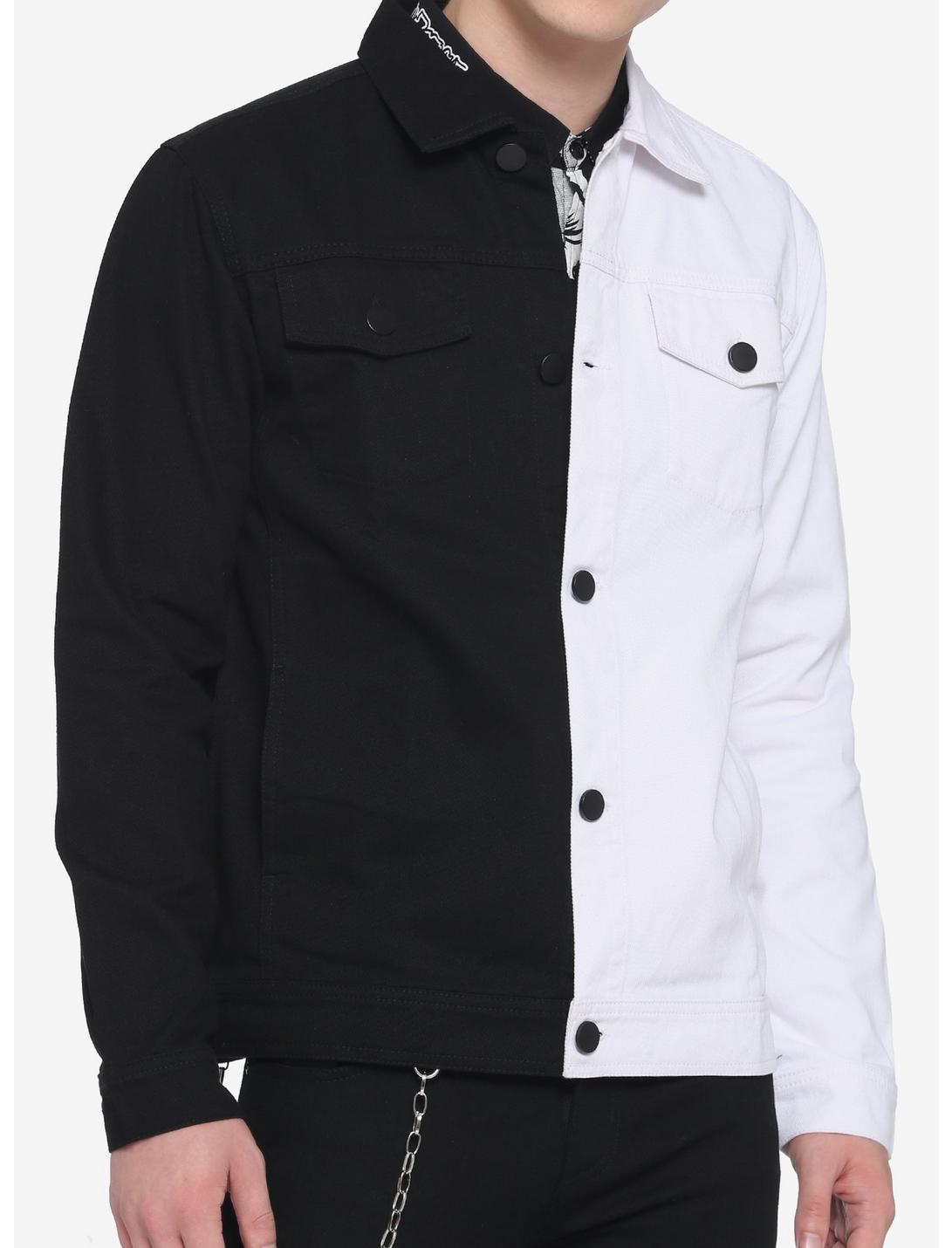 Black & White Split Denim Jacket, STRIPE - WHITE, hi-res