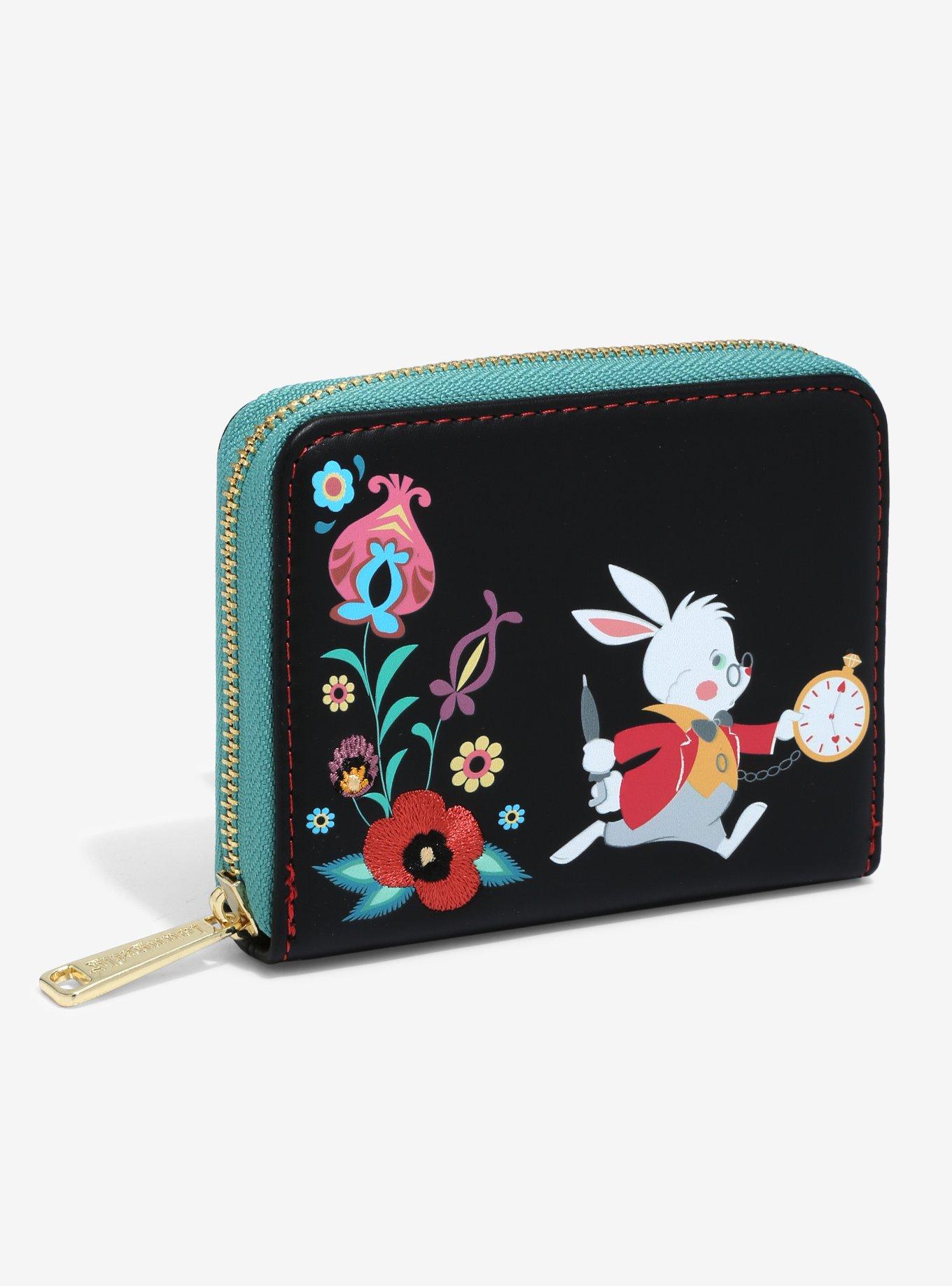 Loungefly Disney Alice in Wonderland White Rabbit Floral Small Zip Wallet - BoxLunch Exclusive, , hi-res