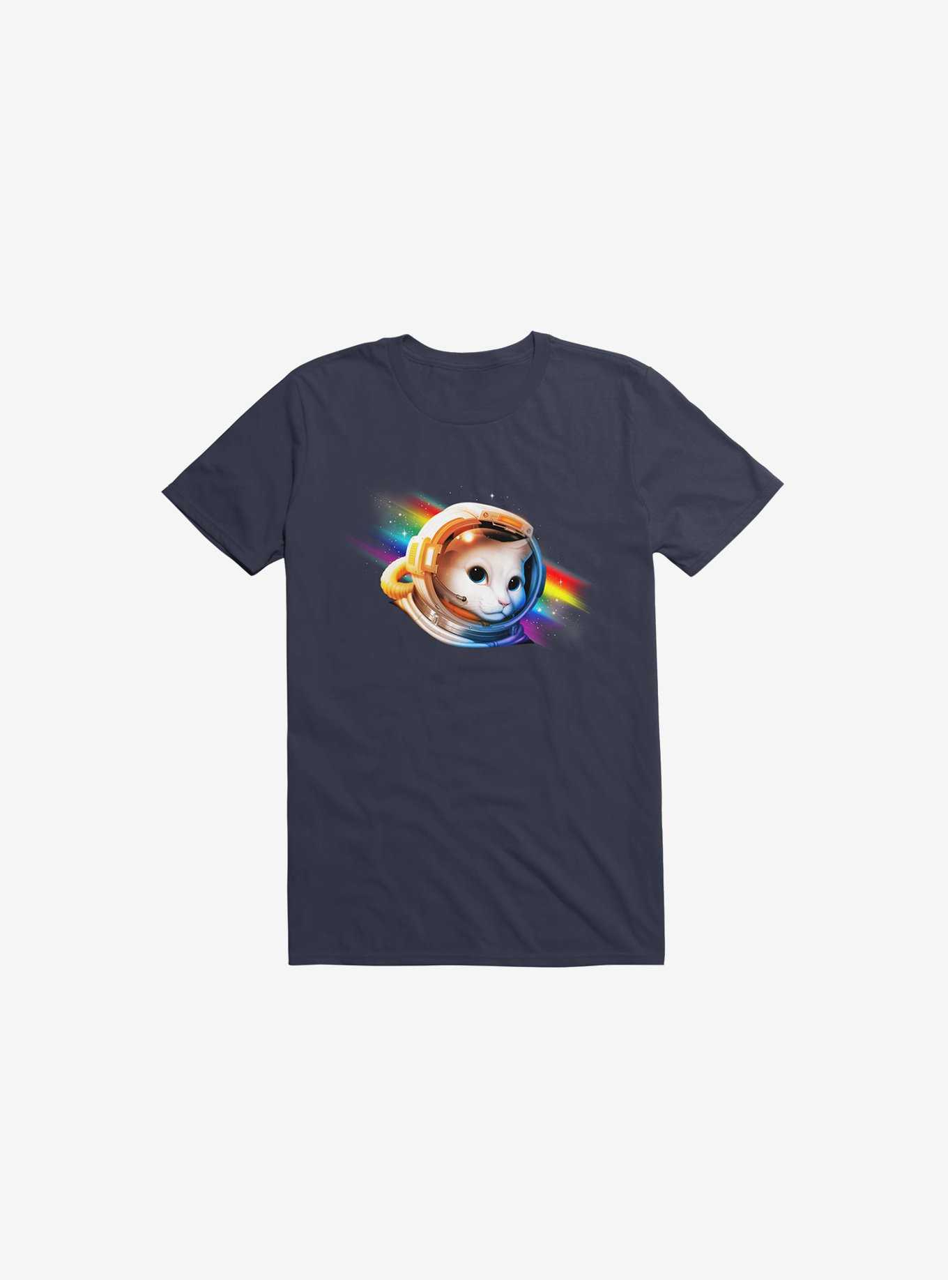 Astronaut Cat Navy Blue T-Shirt, , hi-res