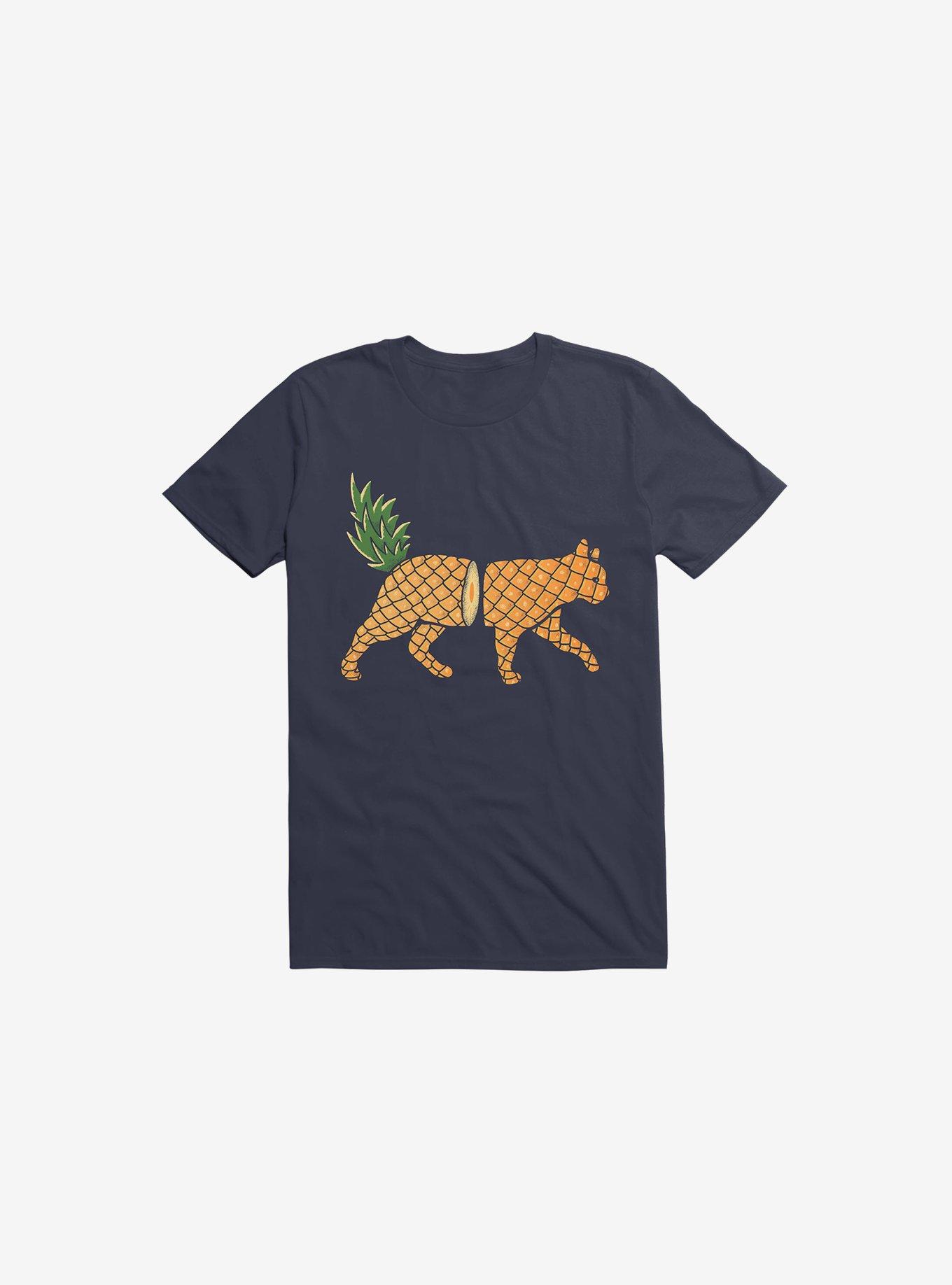 Fruit Cat Pineapple Navy Blue T-Shirt, NAVY, hi-res