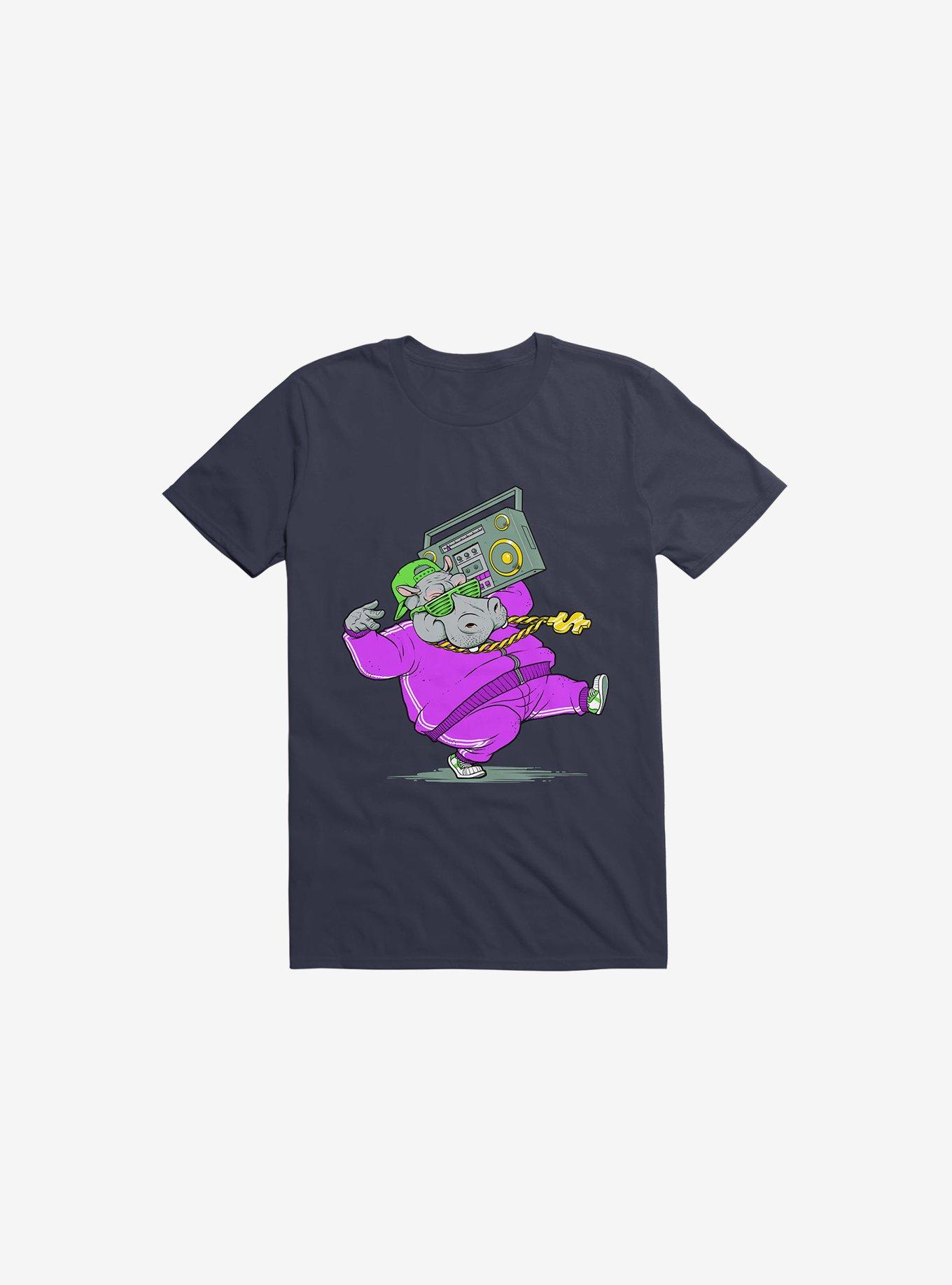 Hip Hop Hippo Navy Blue T-Shirt, , hi-res