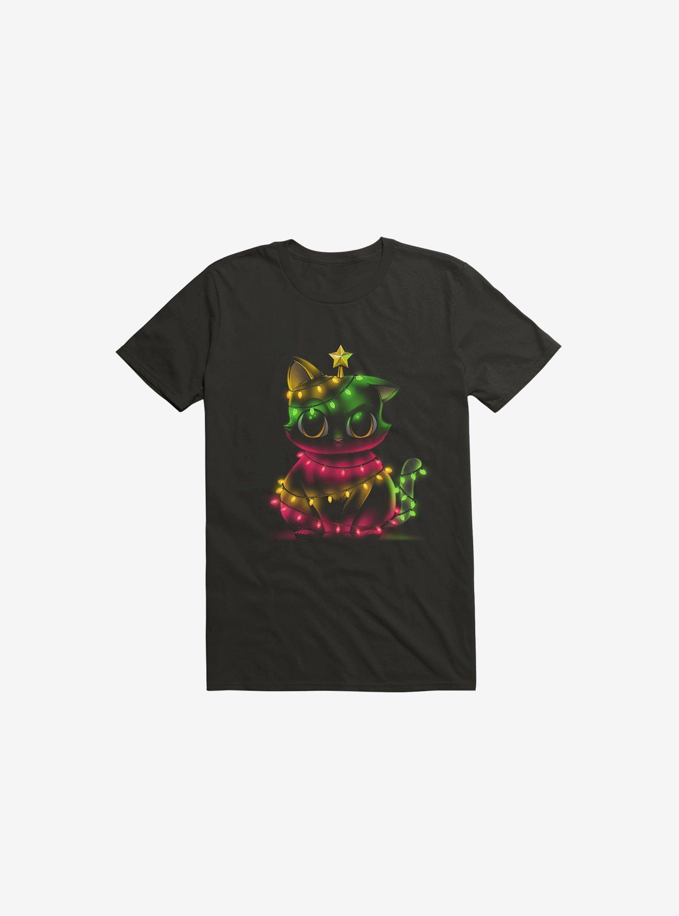 Meow Catmas Lights Black T-Shirt, BLACK, hi-res