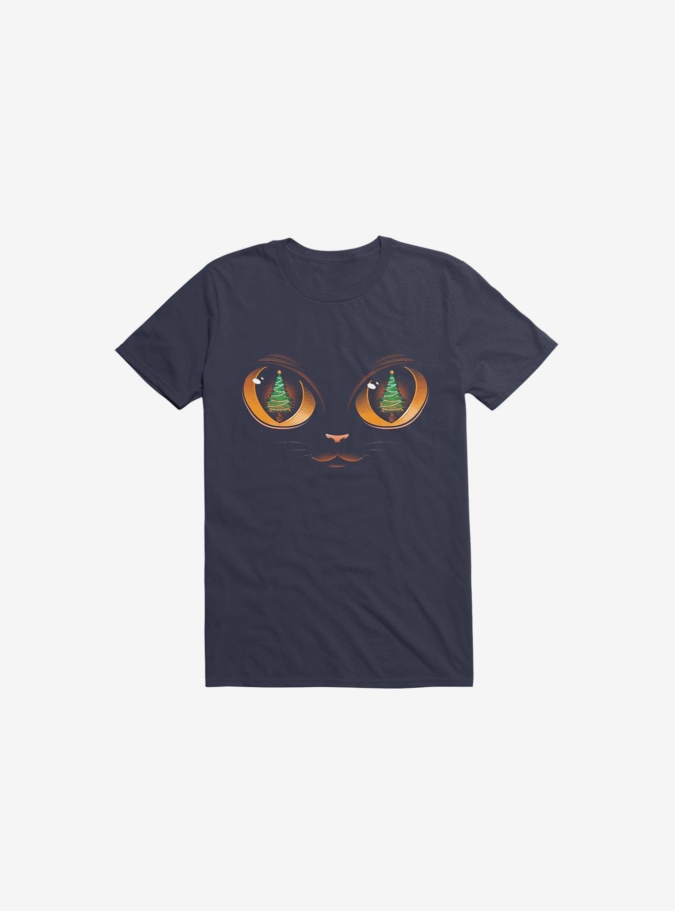 Xmas Cat Attack Navy Blue T-Shirt, NAVY, hi-res