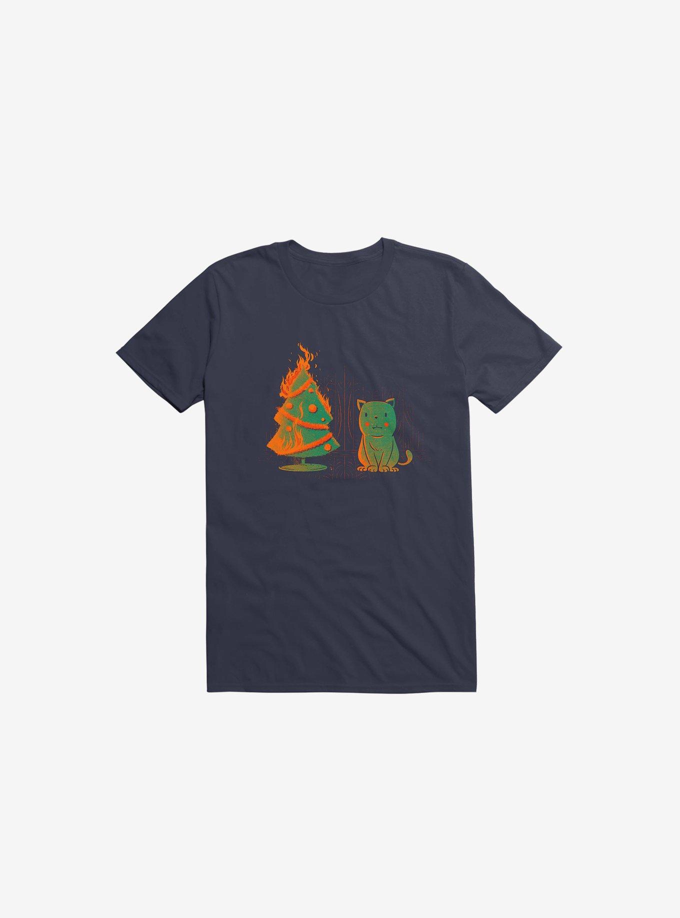 Xmas Miracle Cat Navy Blue T-Shirt, , hi-res