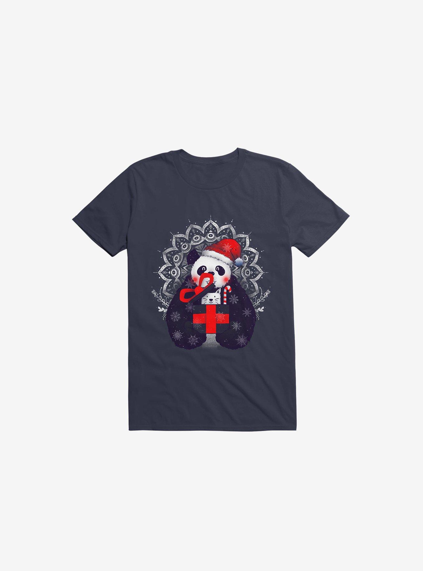 Xmas Panda Navy Blue T-Shirt, , hi-res