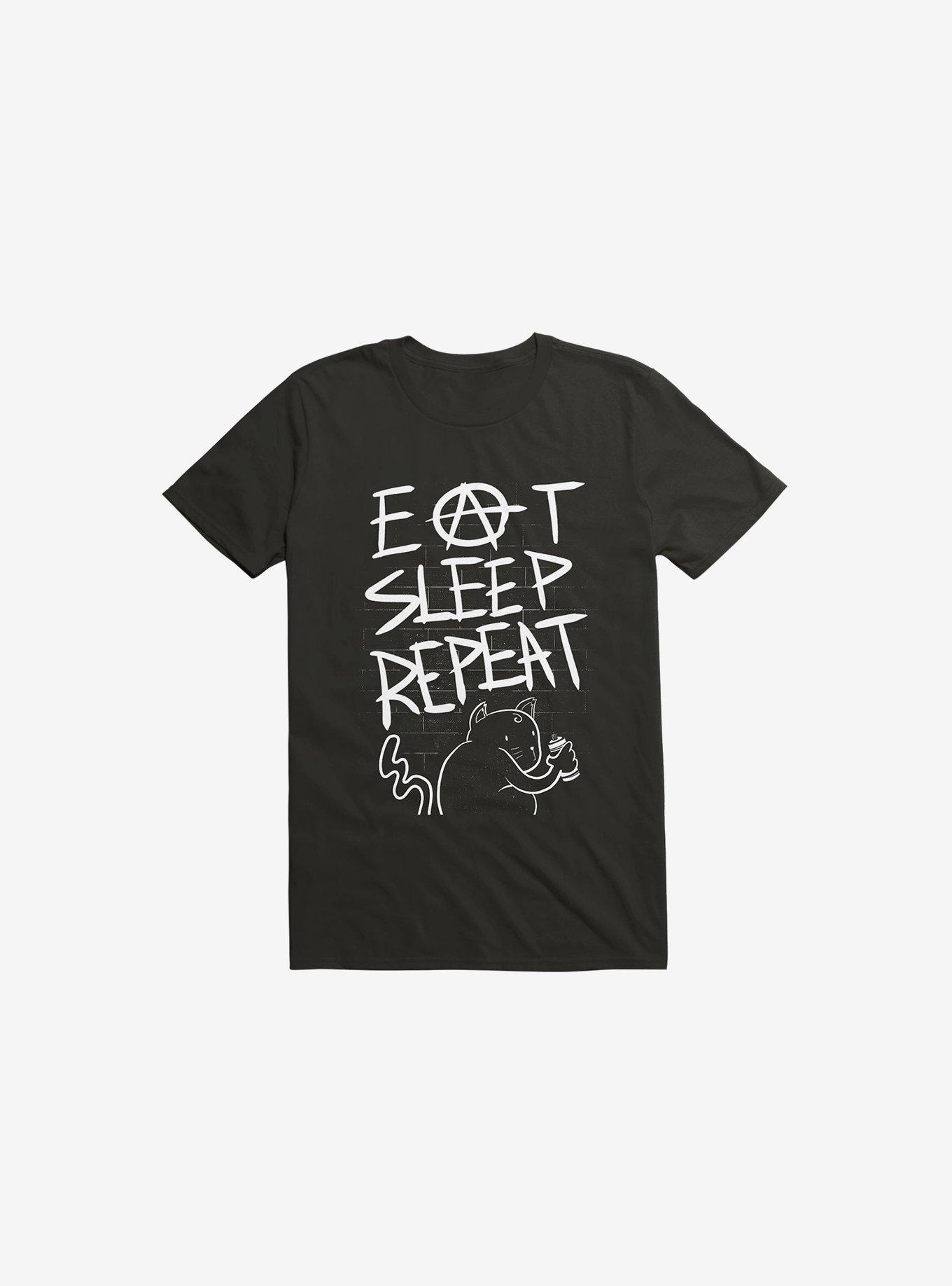 Eat Sleep Repeat Cat Black T-Shirt, BLACK, hi-res