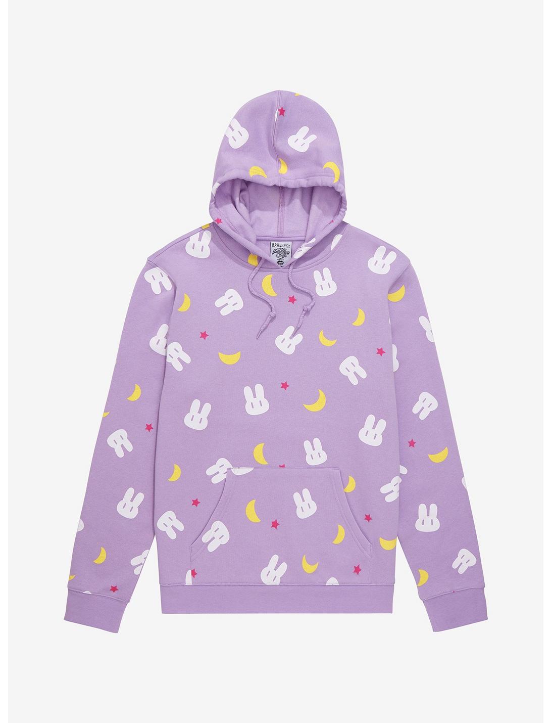 Sailor Moon Crescent Moons & Bunnies Allover Print Hoodie - BoxLunch Exclusive, LILAC, hi-res