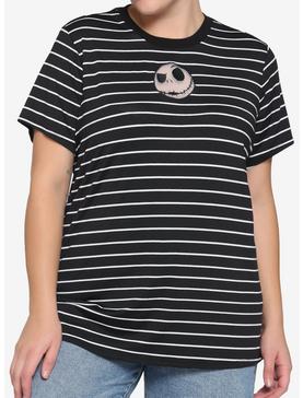 The Nightmare Before Christmas Black & White Stripe Jack Face Mesh Panel T-Shirt Plus Size, , hi-res
