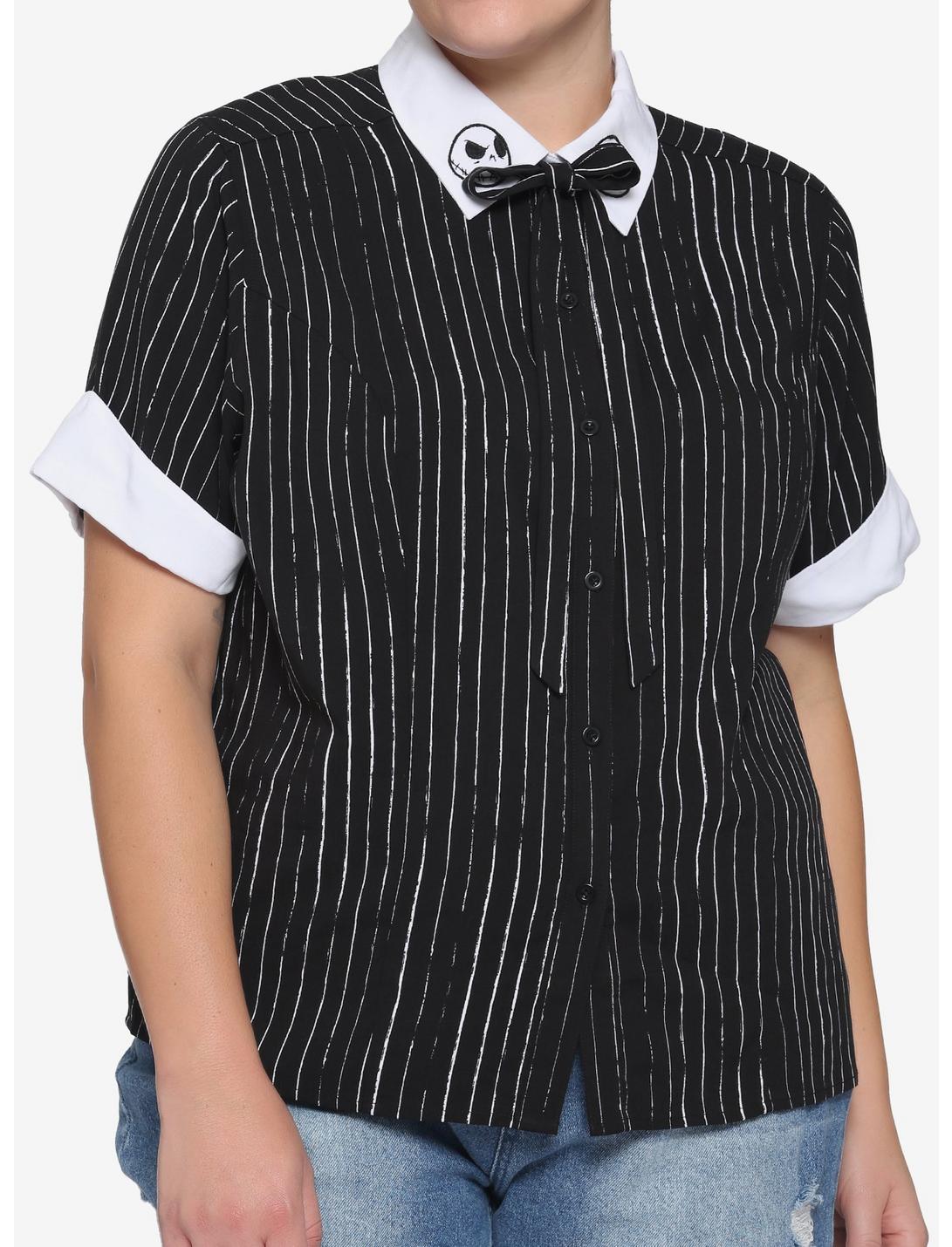 The Nightmare Before Christmas Jack Pinstripe Woven Button-Up Plus Size, MULTI, hi-res