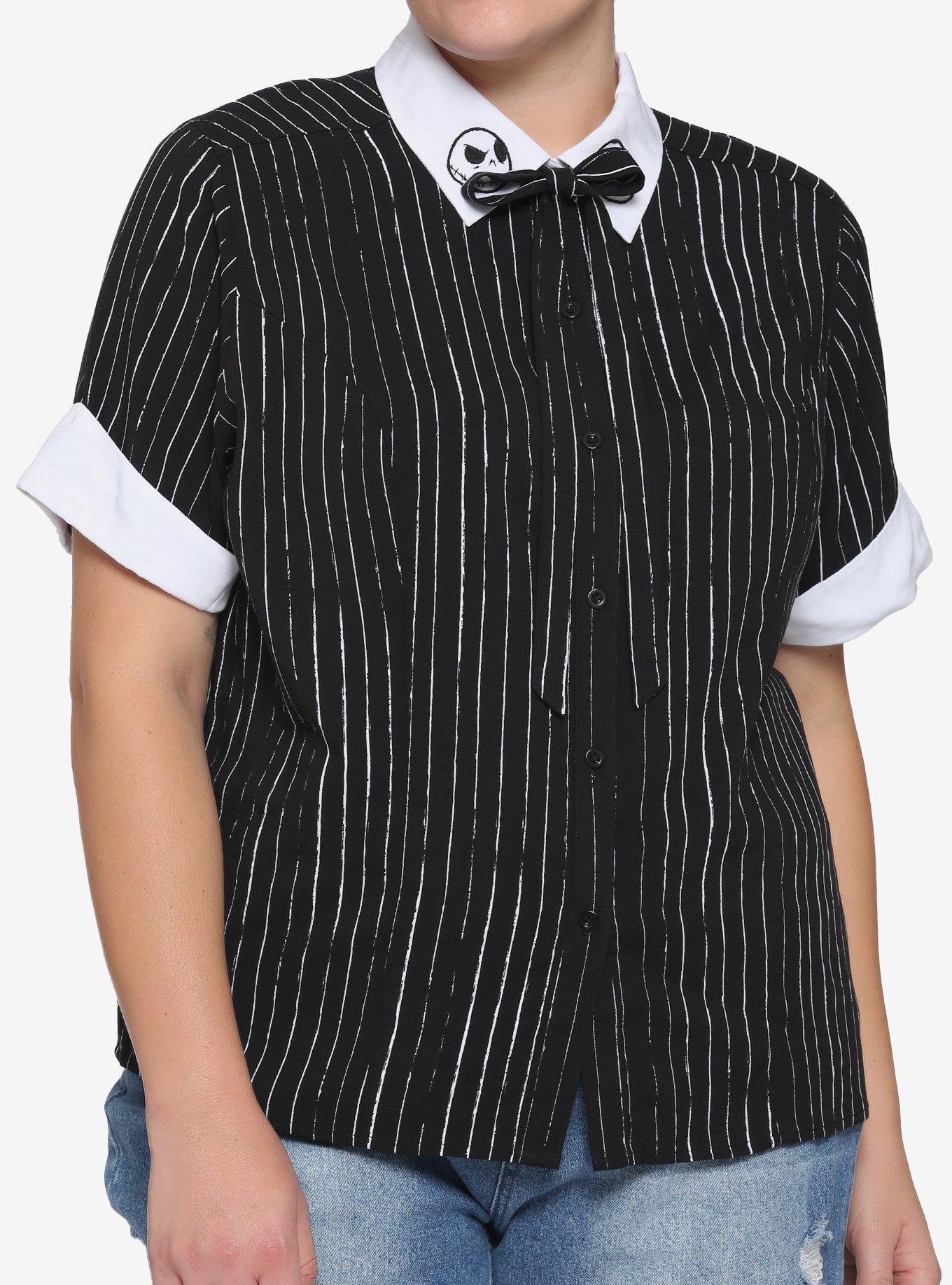 The Nightmare Before Christmas Jack Pinstripe Woven Button-Up Plus Size, MULTI, hi-res