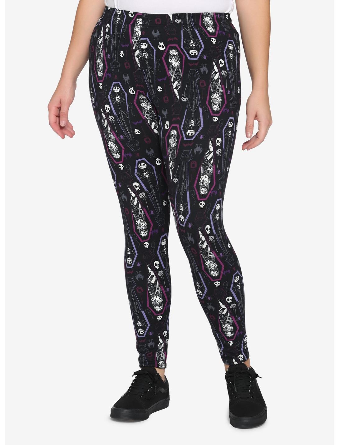 The Nightmare Before Christmas Jack & Sally Coffin Leggings Plus Size, MULTI, hi-res