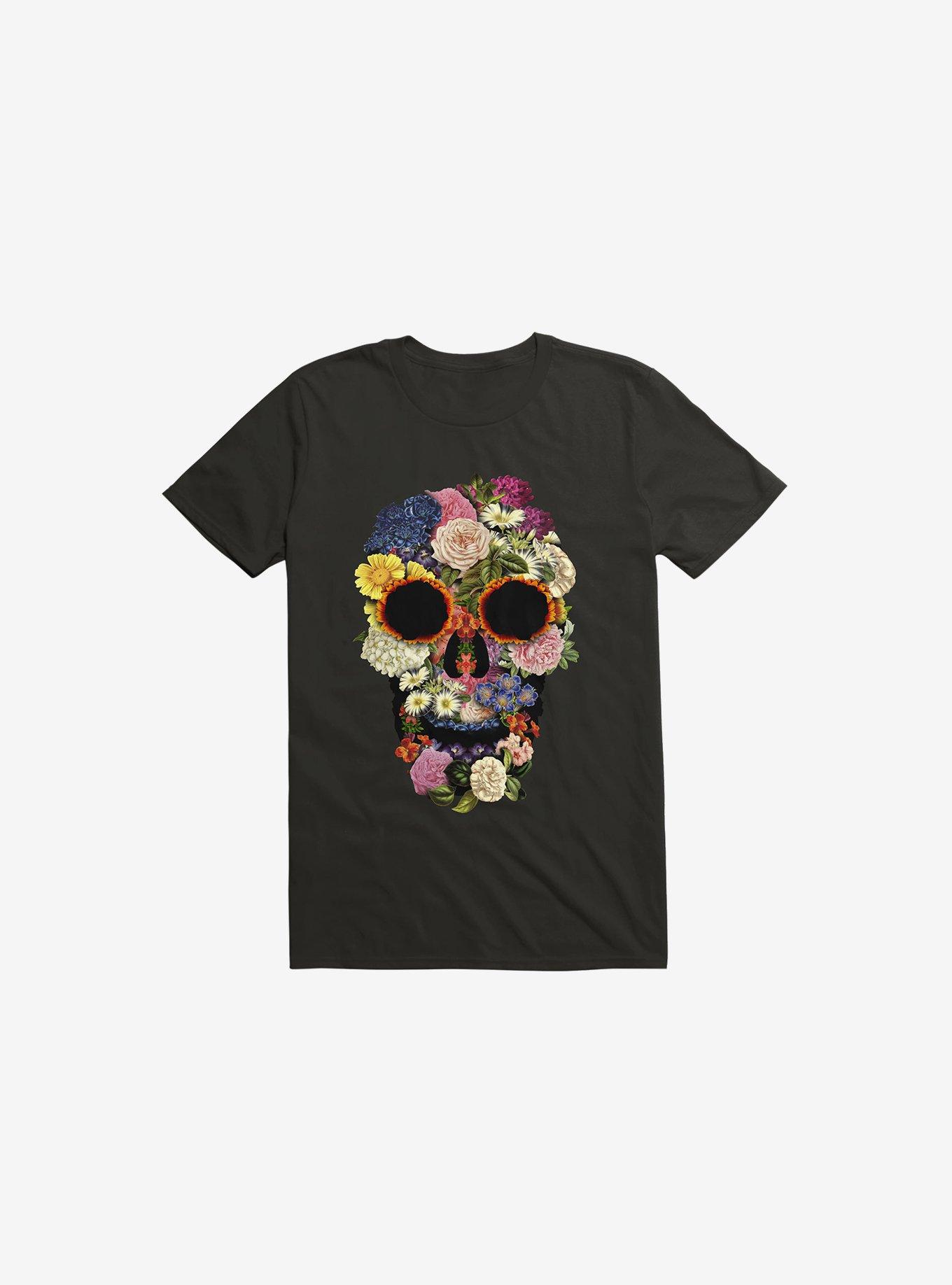 Funky Spring Floral Skull Black T-Shirt, , hi-res