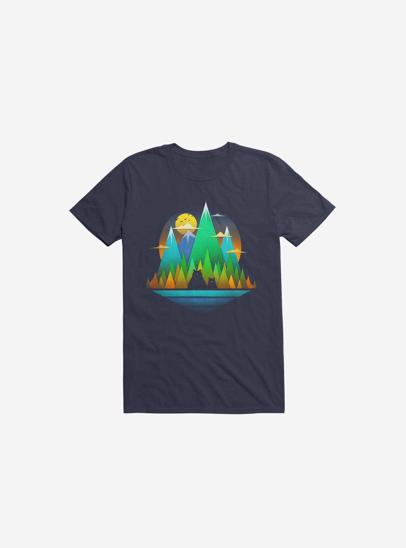 Geometric Landscape Bears Navy Blue T-Shirt, , hi-res