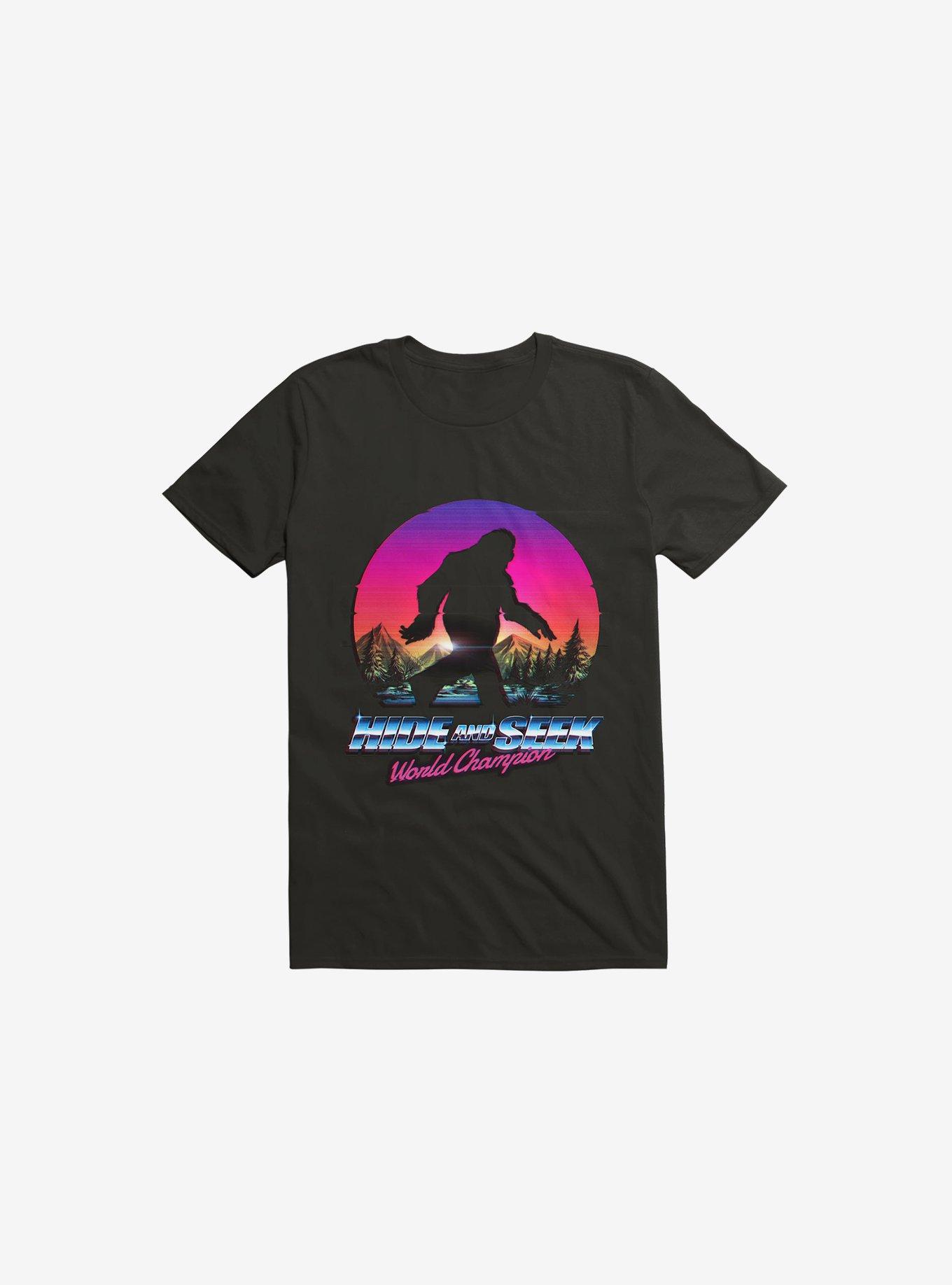 Hide And Seek World Champion: Bigfoot Is Real Black T-Shirt, , hi-res
