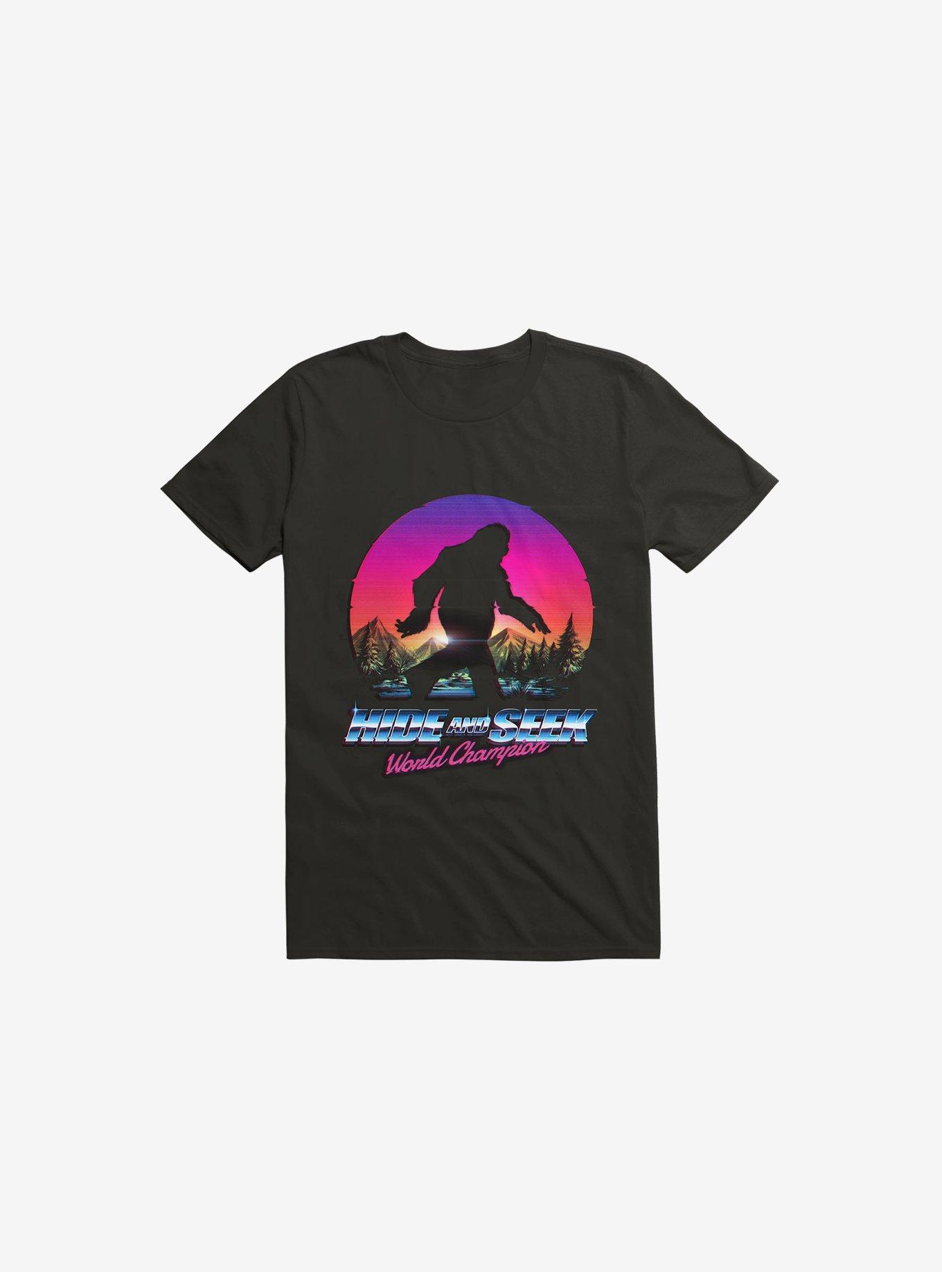 Hide And Seek World Champion: Bigfoot Is Real Black T-Shirt, BLACK, hi-res