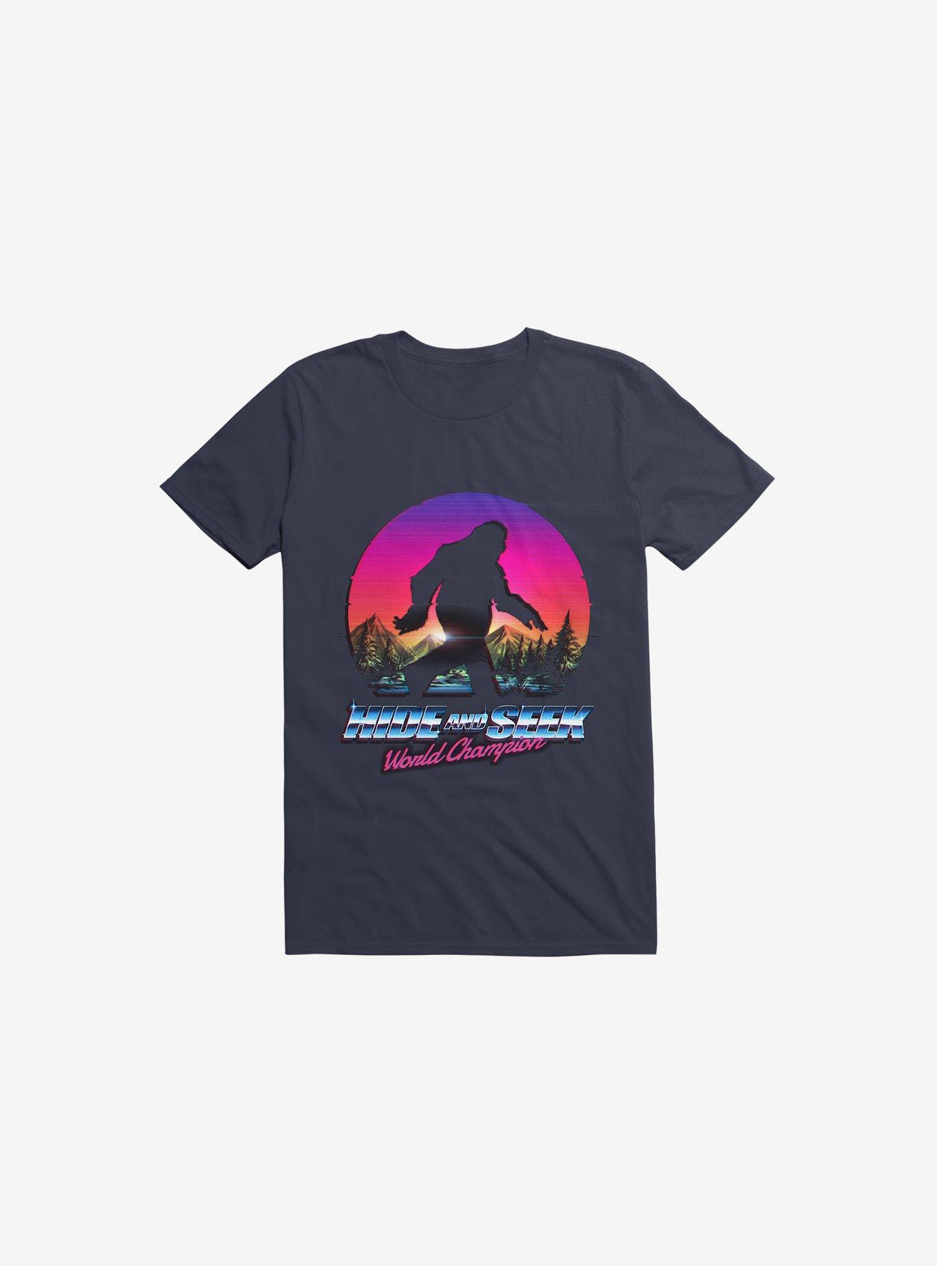 Hide And Seek World Champion: Bigfoot Is Real Navy Blue T-Shirt, , hi-res