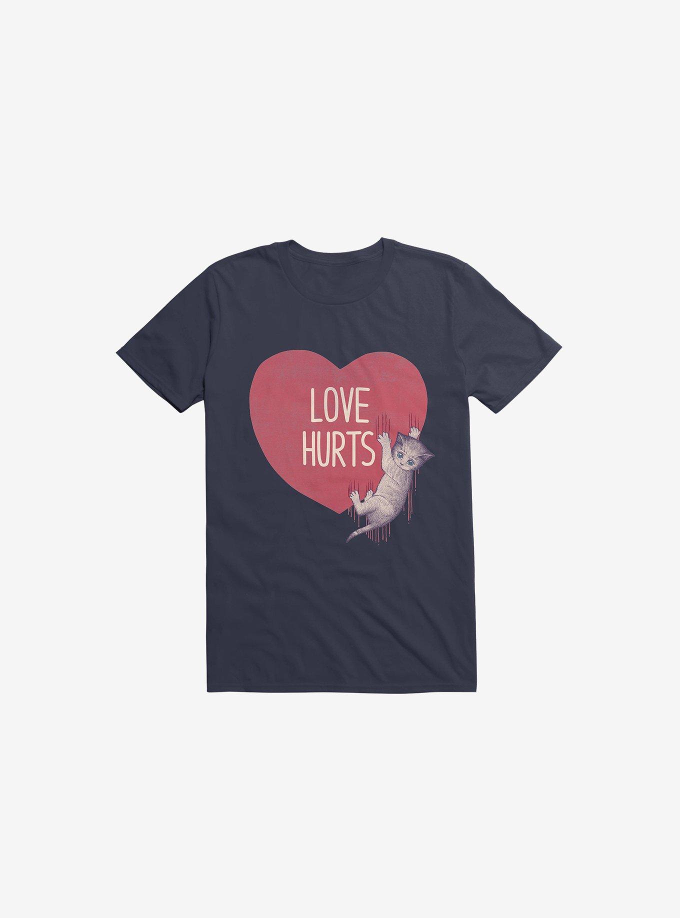 Love Hurts Cat Navy Blue T-Shirt, NAVY, hi-res