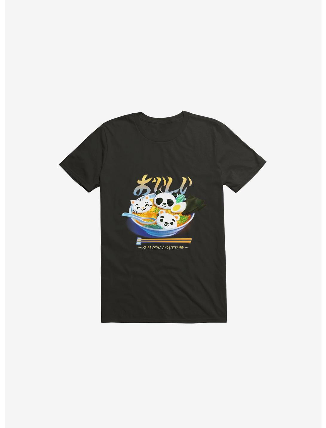 Ramen Panda Cat Bear T-Shirt, BLACK, hi-res