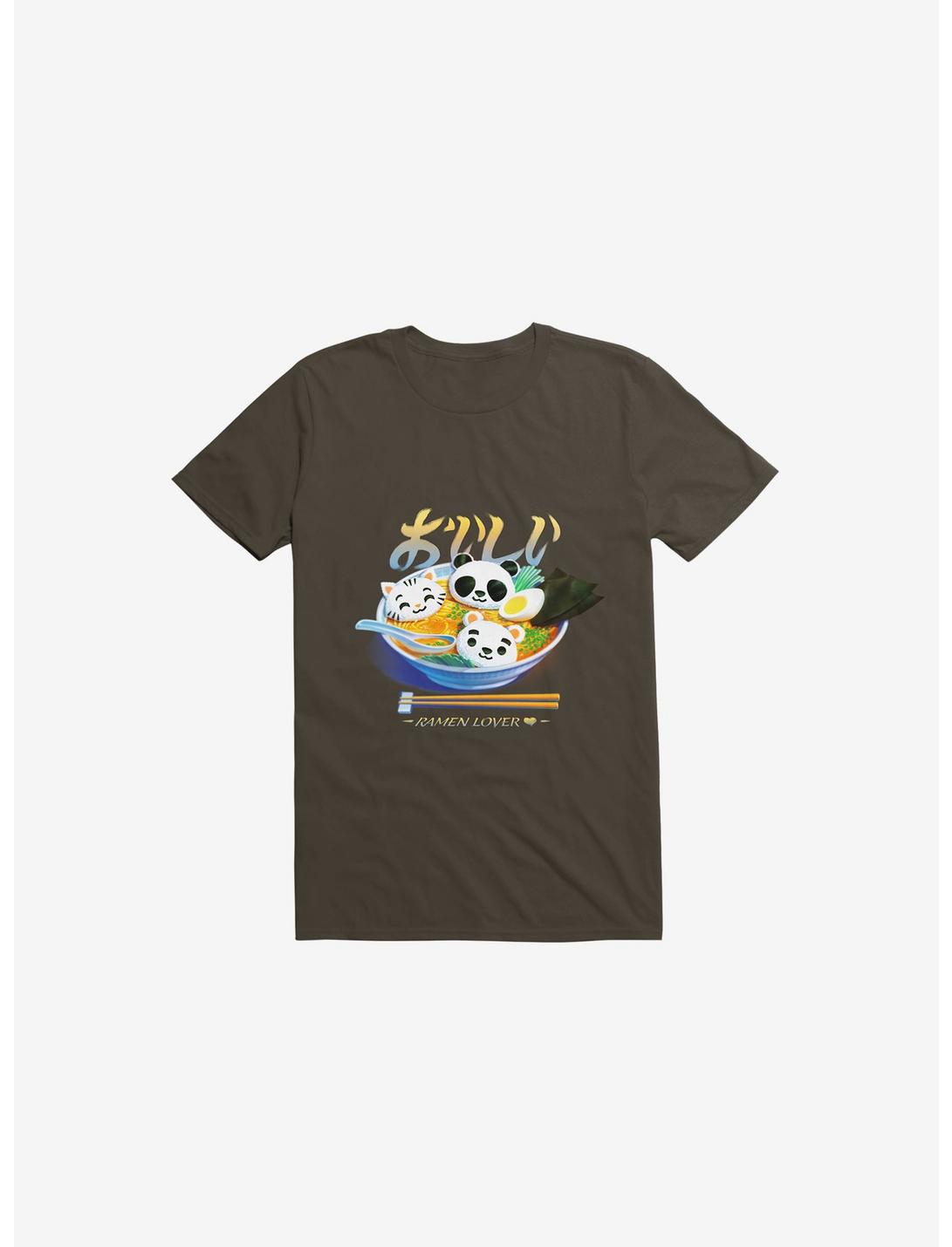 Ramen Panda Cat Bear T-Shirt, BROWN, hi-res