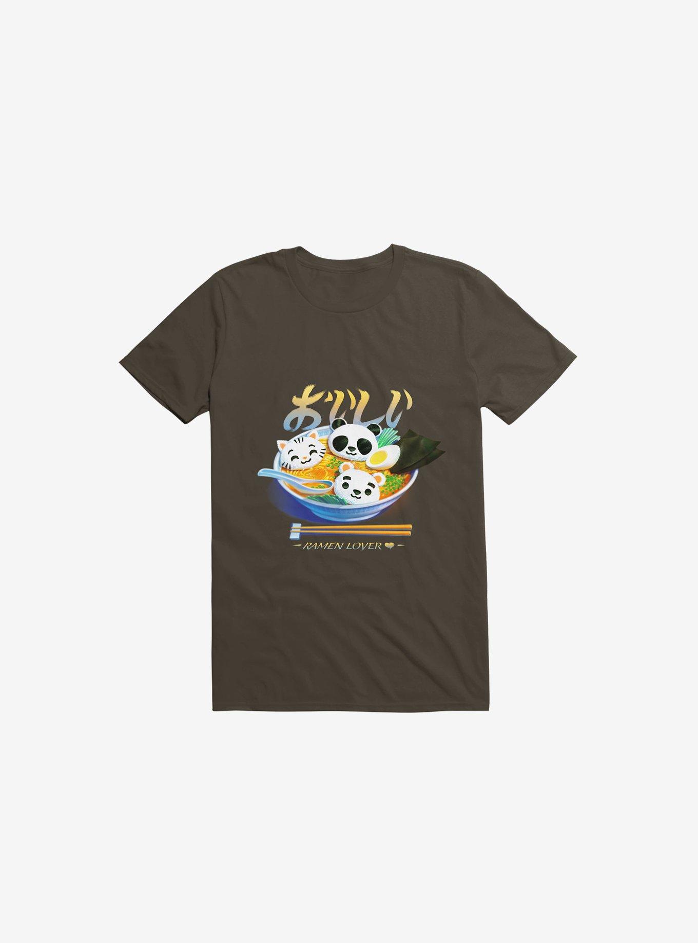 Ramen Panda Cat Bear T-Shirt, BROWN, hi-res