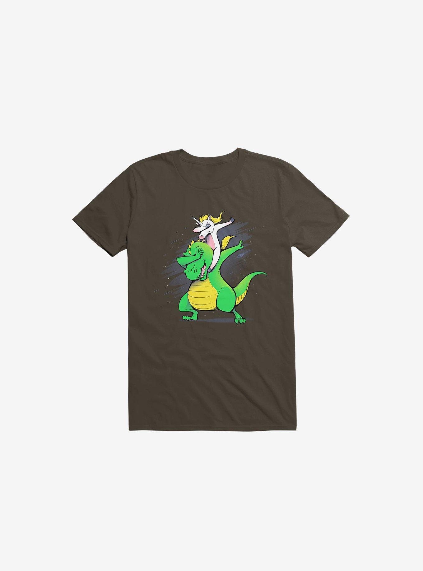 Unicorn T-Rex Dabbing T-Shirt, BROWN, hi-res