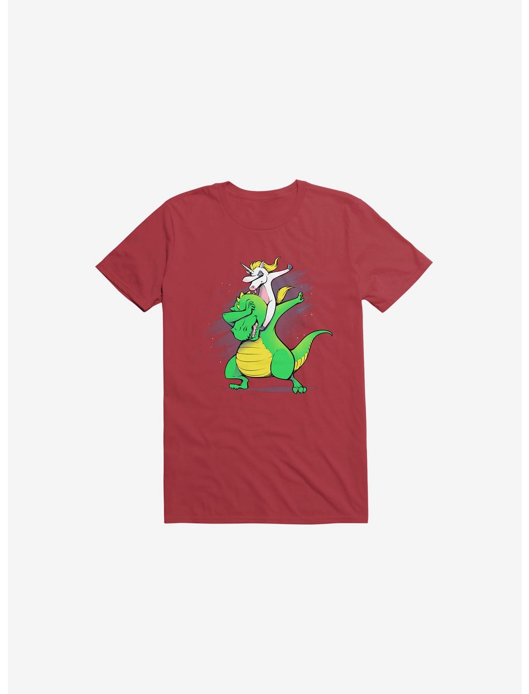 Unicorn T-Rex Dabbing T-Shirt, RED, hi-res