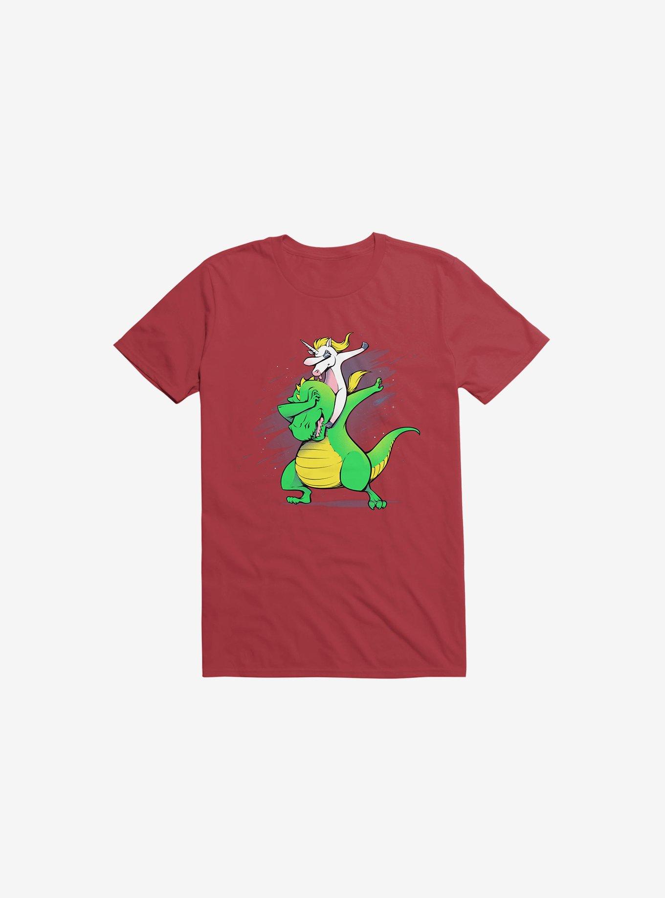Unicorn T-Rex Dabbing T-Shirt, RED, hi-res