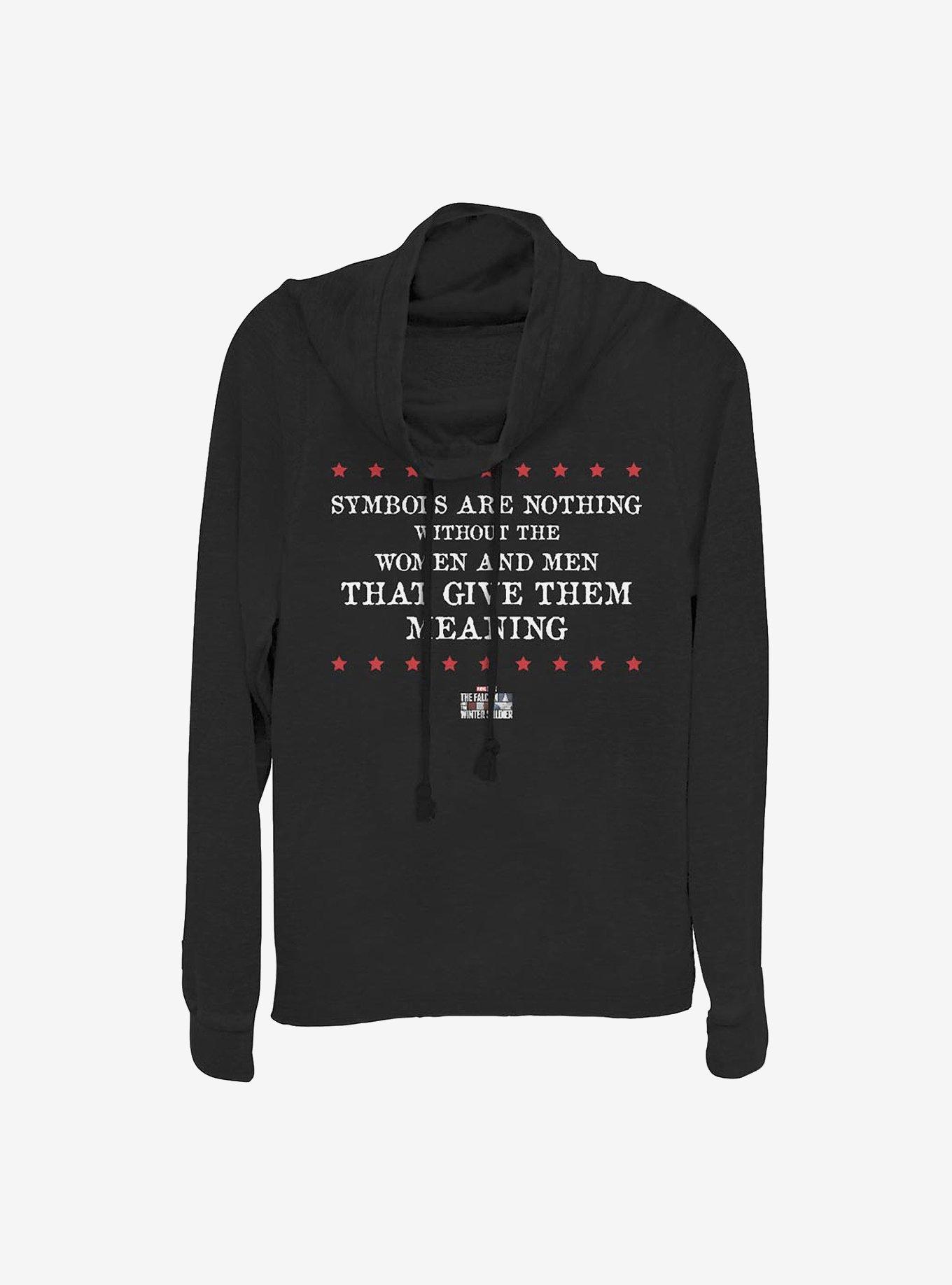 Marvel The Falcon And The Winter Soldier Symbols Are Nothing Cowlneck Long-Sleeve Girls Top, BLACK, hi-res