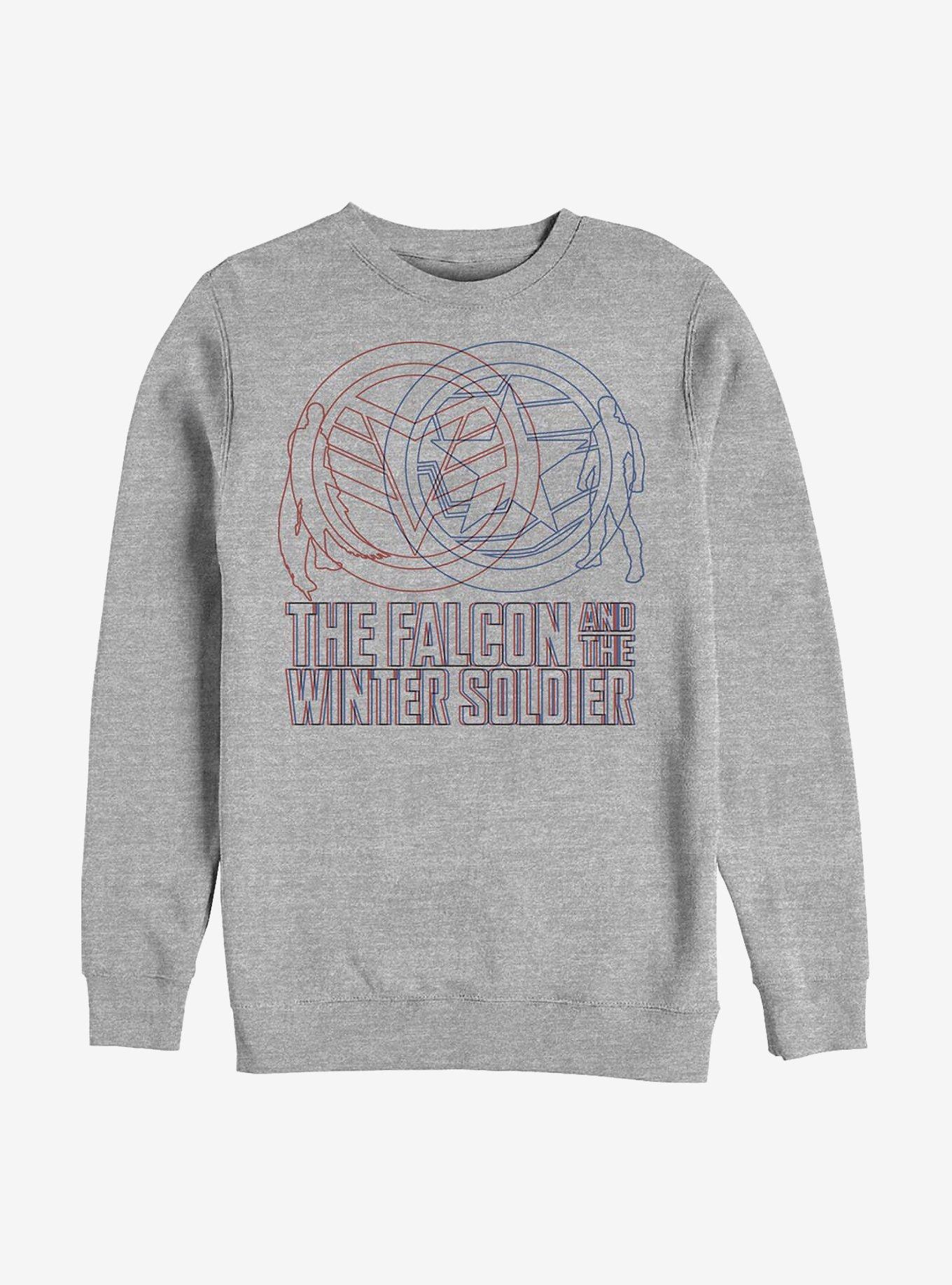 Marvel The Falcon And The Winter Soldier Red Blue Wireframe Crew Sweatshirt, ATH HTR, hi-res