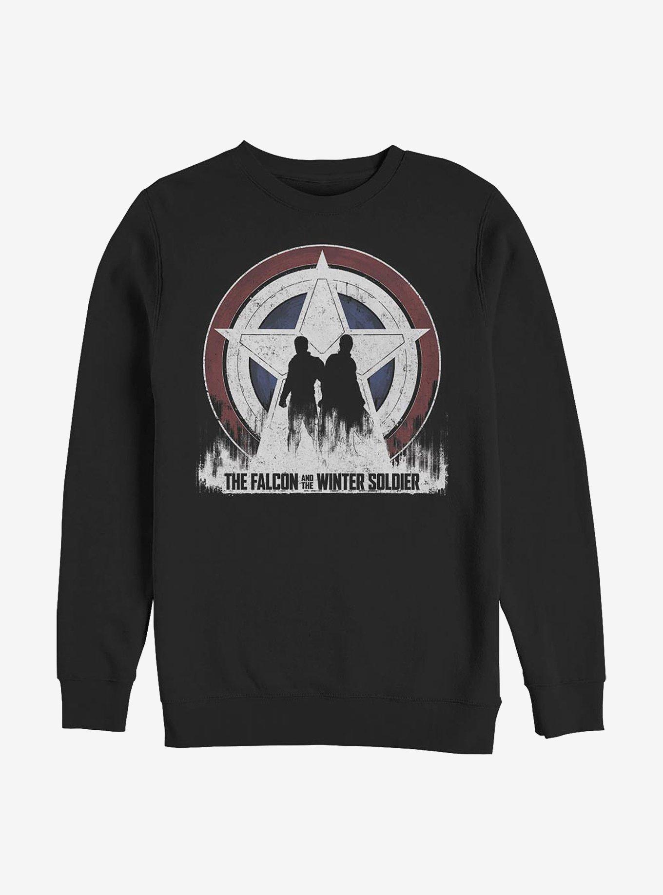 Marvel The Falcon And The Winter Soldier Silhouette Shield Crew Sweatshirt, BLACK, hi-res