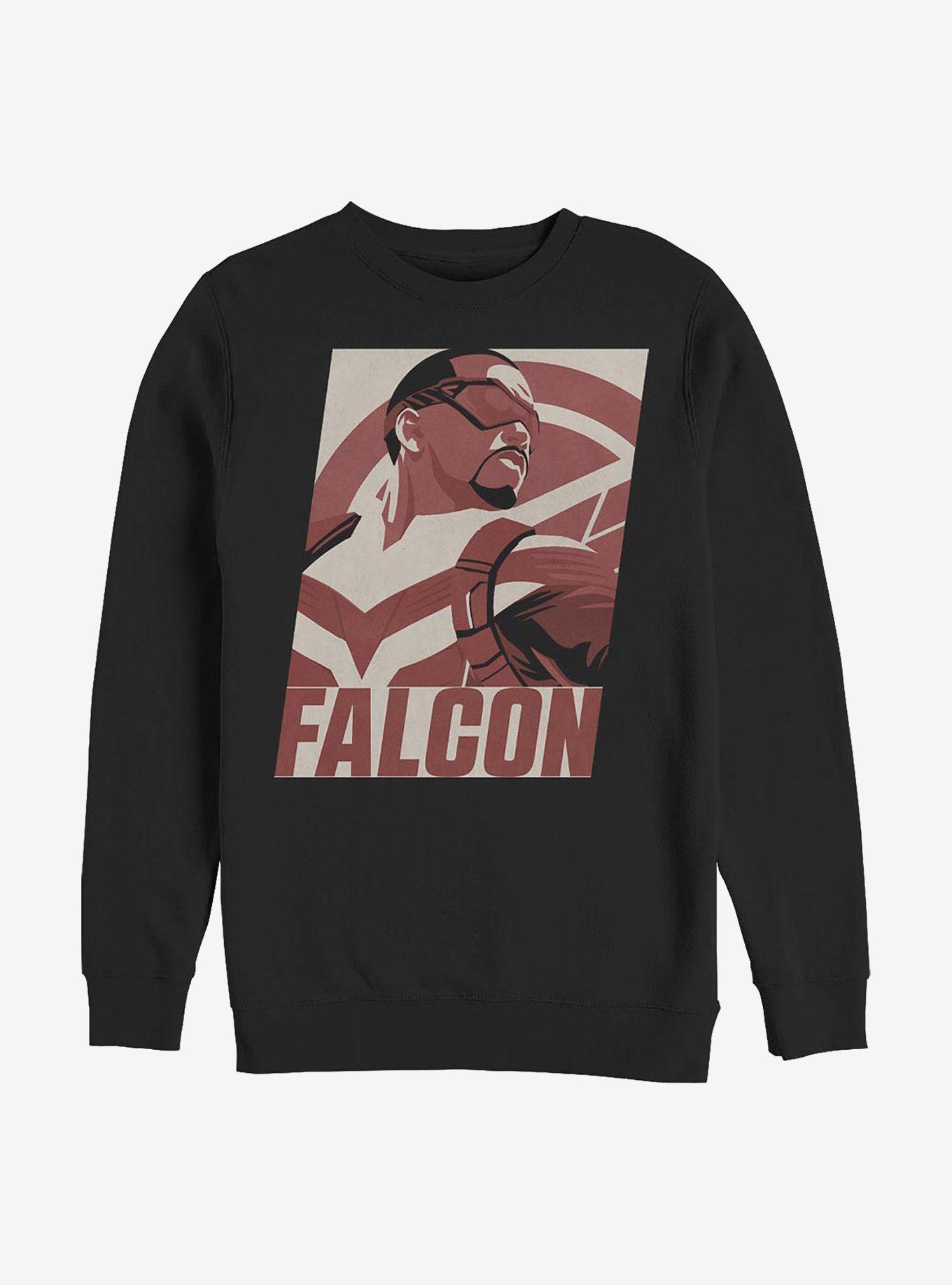 Marvel The Falcon And The Winter Soldier Falcon Poster Crew Sweatshirt, BLACK, hi-res