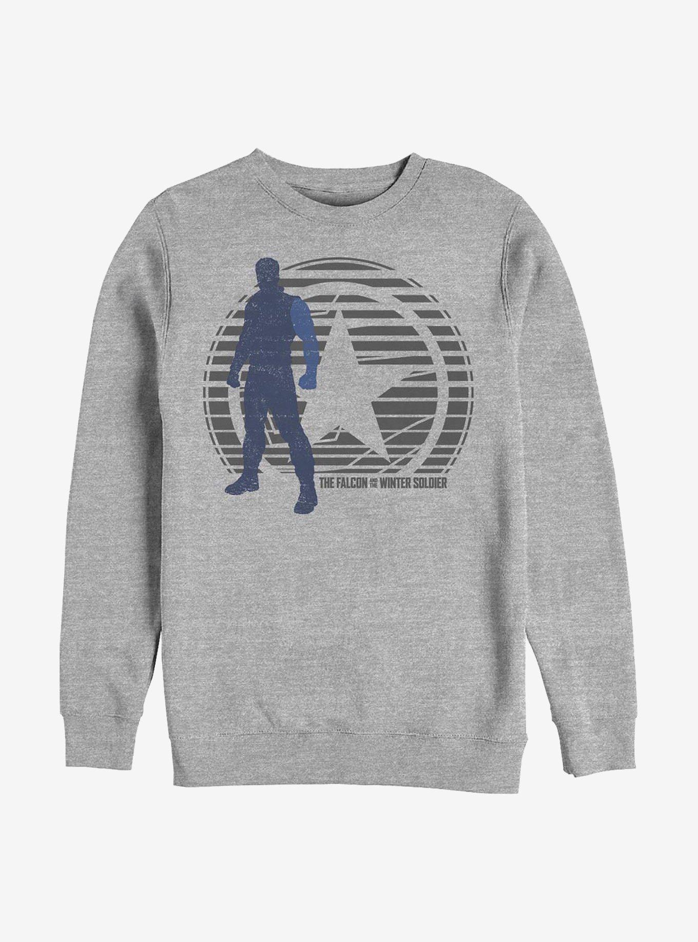 Marvel The Falcon And The Winter Soldier Winter Soldier Shield Lockup Crew Sweatshirt, ATH HTR, hi-res