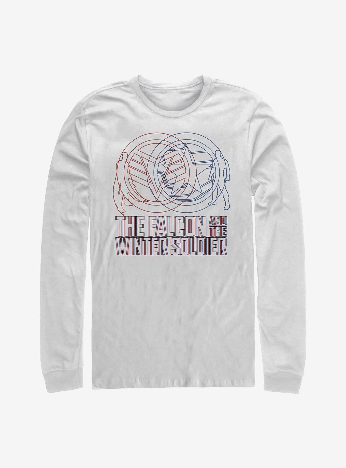 Marvel The Falcon And The Winter Soldier Red Blue Wireframe Long-Sleeve T-Shirt, WHITE, hi-res