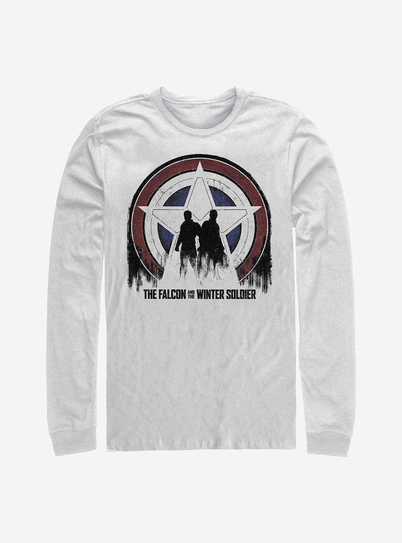 Marvel The Falcon And The Winter Soldier Silhouette Shield Long-Sleeve T-Shirt, WHITE, hi-res