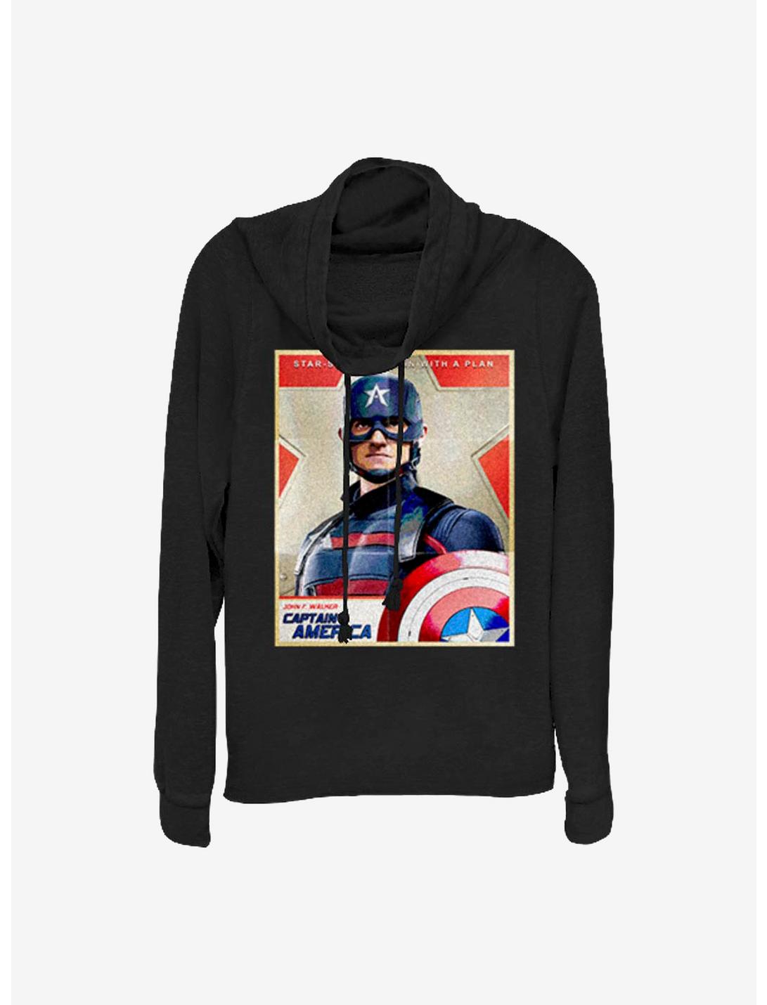 Marvel The Falcon And The Winter Soldier Inspired By Cap Cowlneck Long-Sleeve Girls Top, BLACK, hi-res