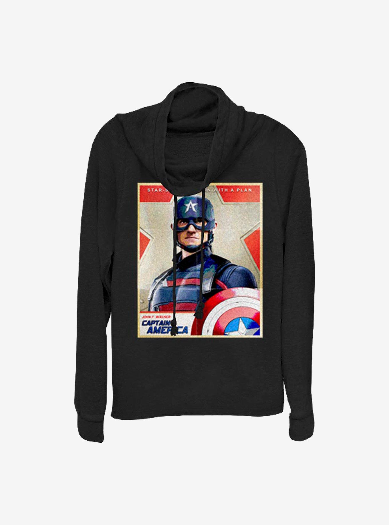 Marvel The Falcon And The Winter Soldier Inspired By Cap Cowlneck Long-Sleeve Girls Top, BLACK, hi-res