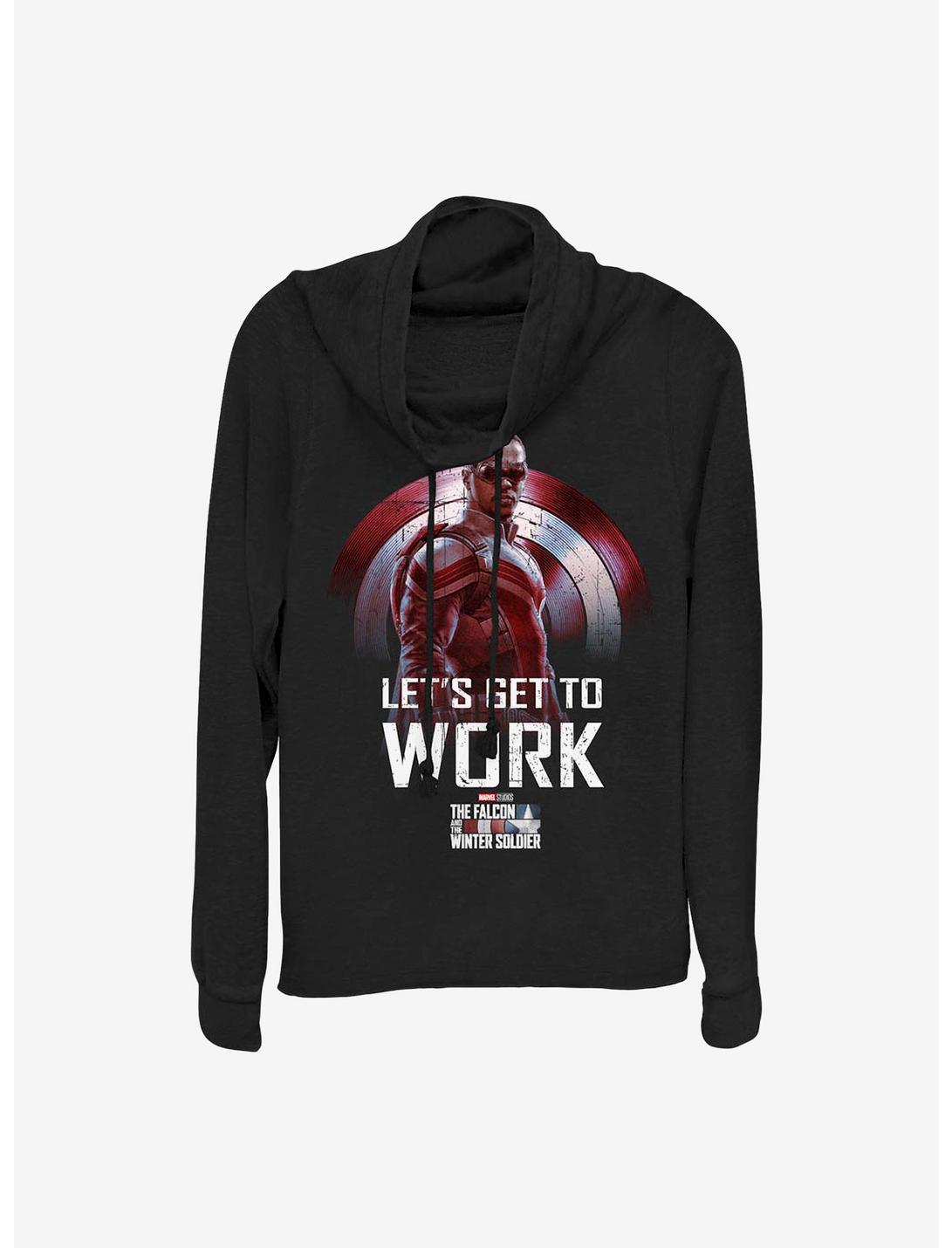 Marvel The Falcon And The Winter Soldier Let's Get To Work Cowlneck Long-Sleeve Girls Top, BLACK, hi-res