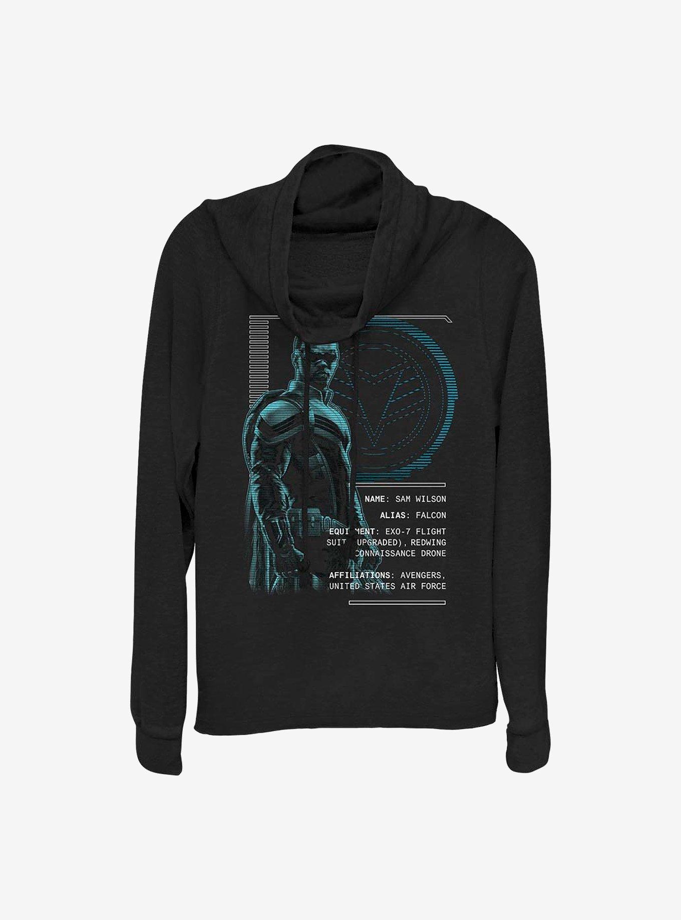 Marvel The Falcon And The Winter Soldier Sam Wilson Specs Cowlneck Long-Sleeve Girls Top, BLACK, hi-res