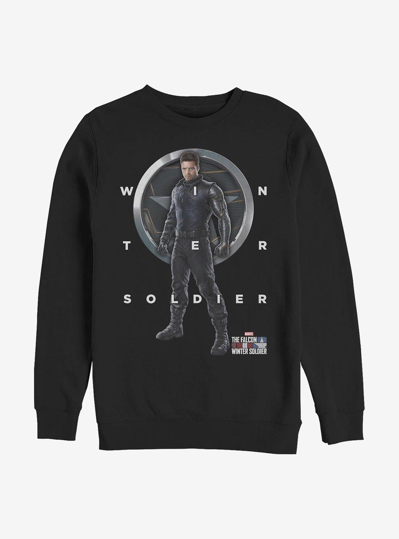 Marvel The Falcon And The Winter Soldier Bucky Grid Text Crew Sweatshirt, BLACK, hi-res