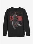 Marvel The Falcon And The Winter Soldier Falcon Repeating Name Crew Sweatshirt, BLACK, hi-res
