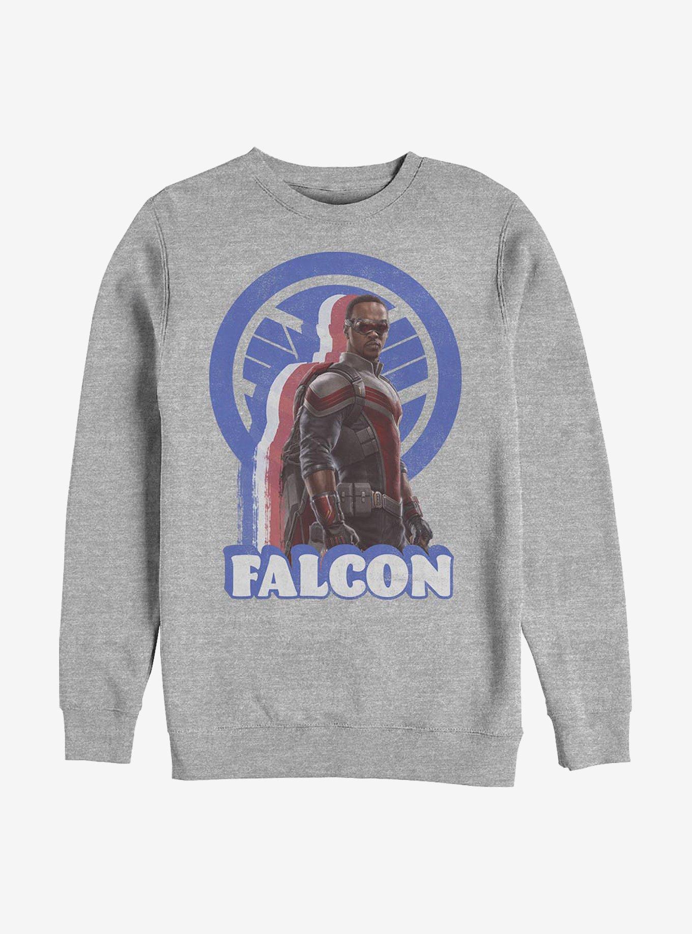 Marvel The Falcon And The Winter Soldier Falcon Pose Logo Crew Sweatshirt, , hi-res