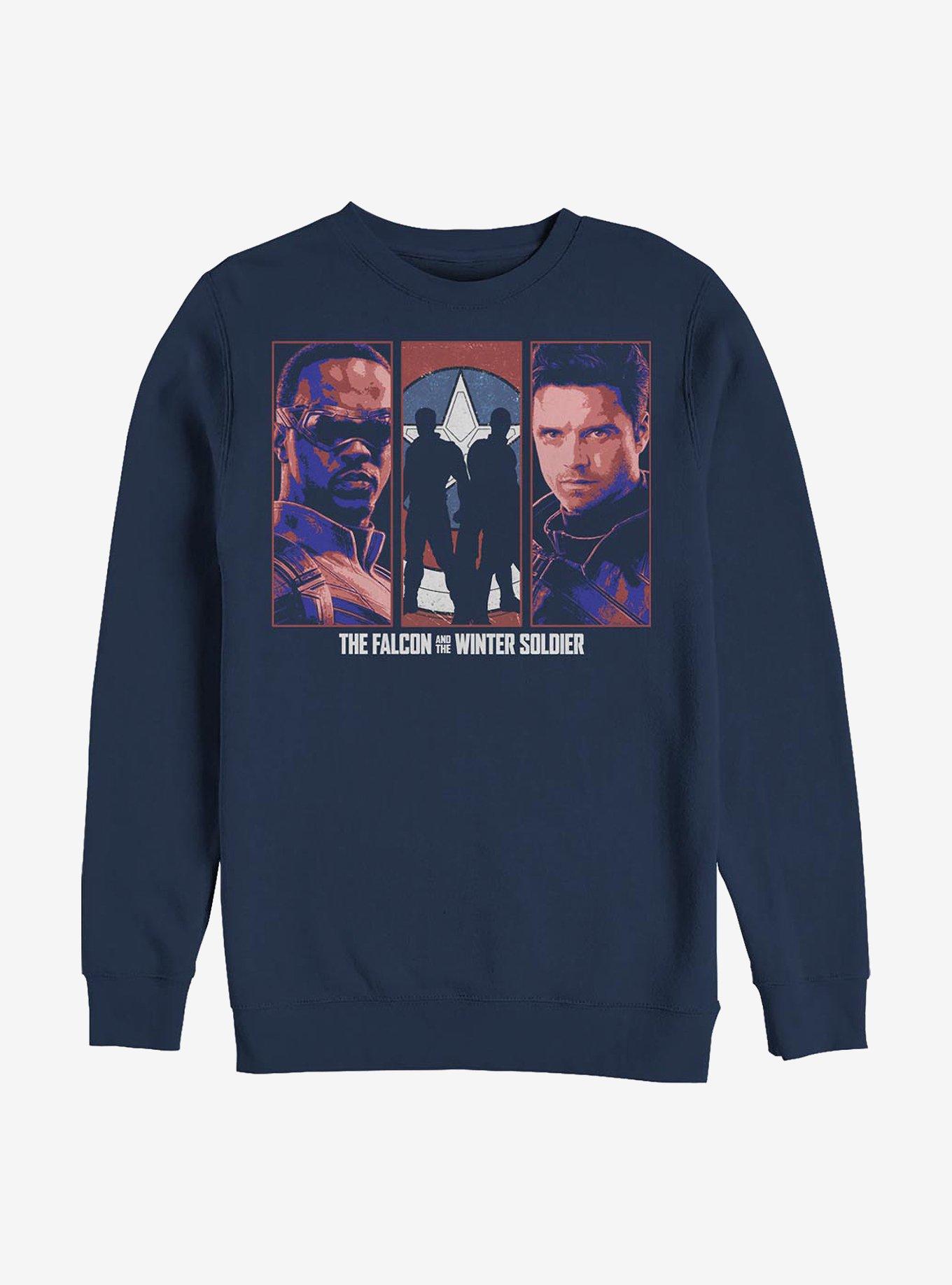 Marvel The Falcon And The Winter Soldier Falcon Winter Soldier Group Crew Sweatshirt, NAVY, hi-res