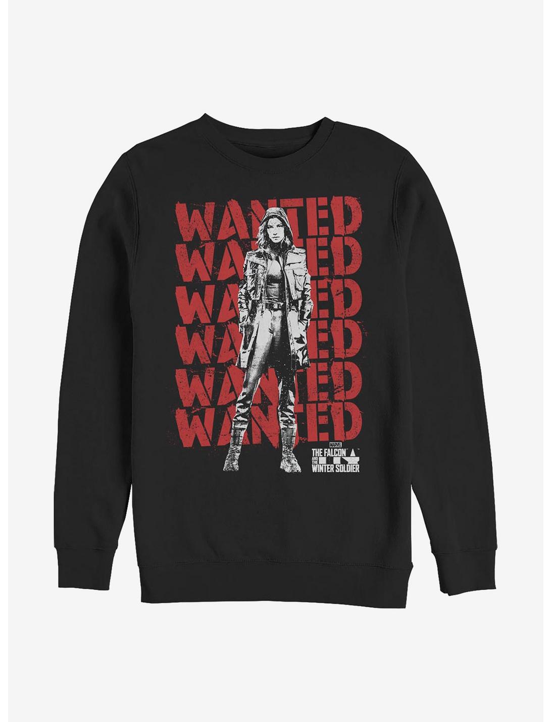 Marvel The Falcon And The Winter Soldier Wanted Repeating Carter Crew Sweatshirt, BLACK, hi-res