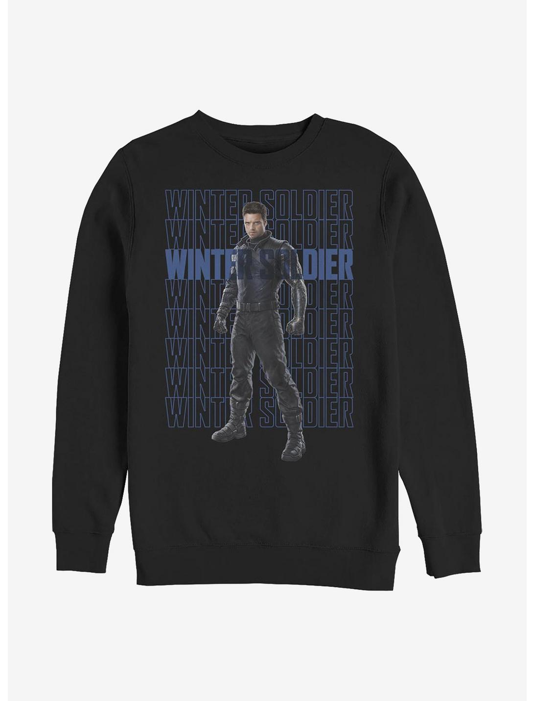 Marvel The Falcon And The Winter Soldier Winter Soldier Repeating Crew Sweatshirt, BLACK, hi-res