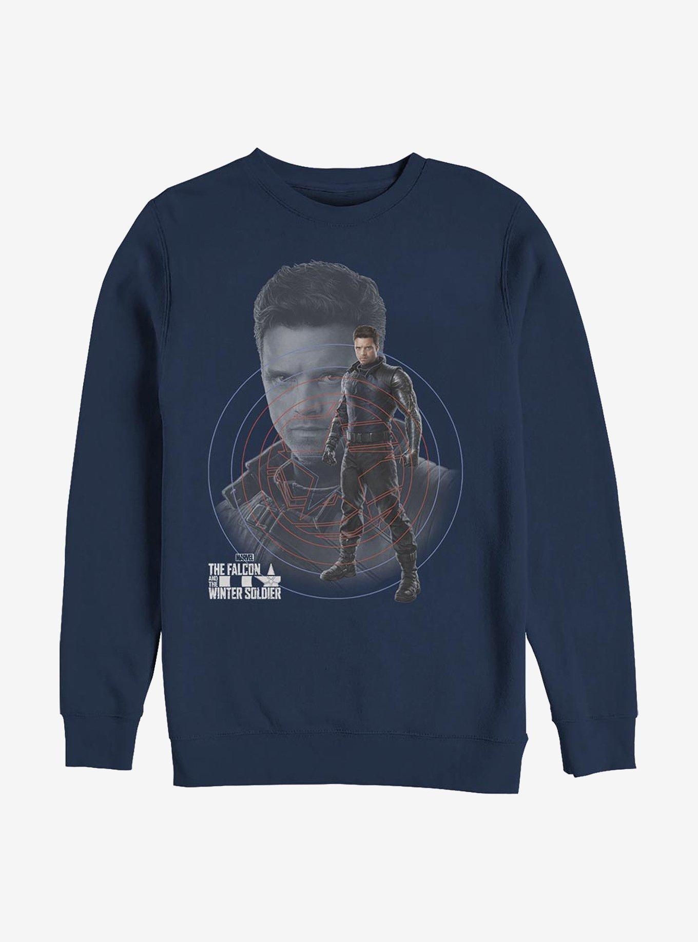 Marvel The Falcon And The Winter Soldier Winter Hero Bucky Crew Sweatshirt, NAVY, hi-res