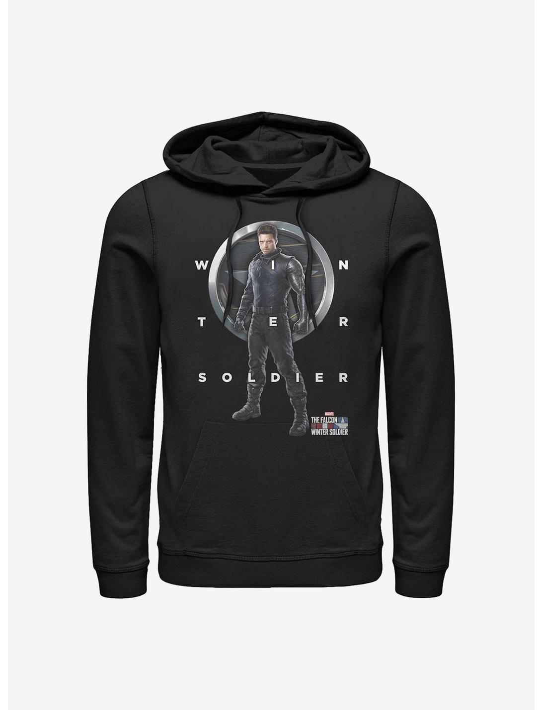 Marvel The Falcon And The Winter Soldier Bucky Grid Text Hoodie, BLACK, hi-res