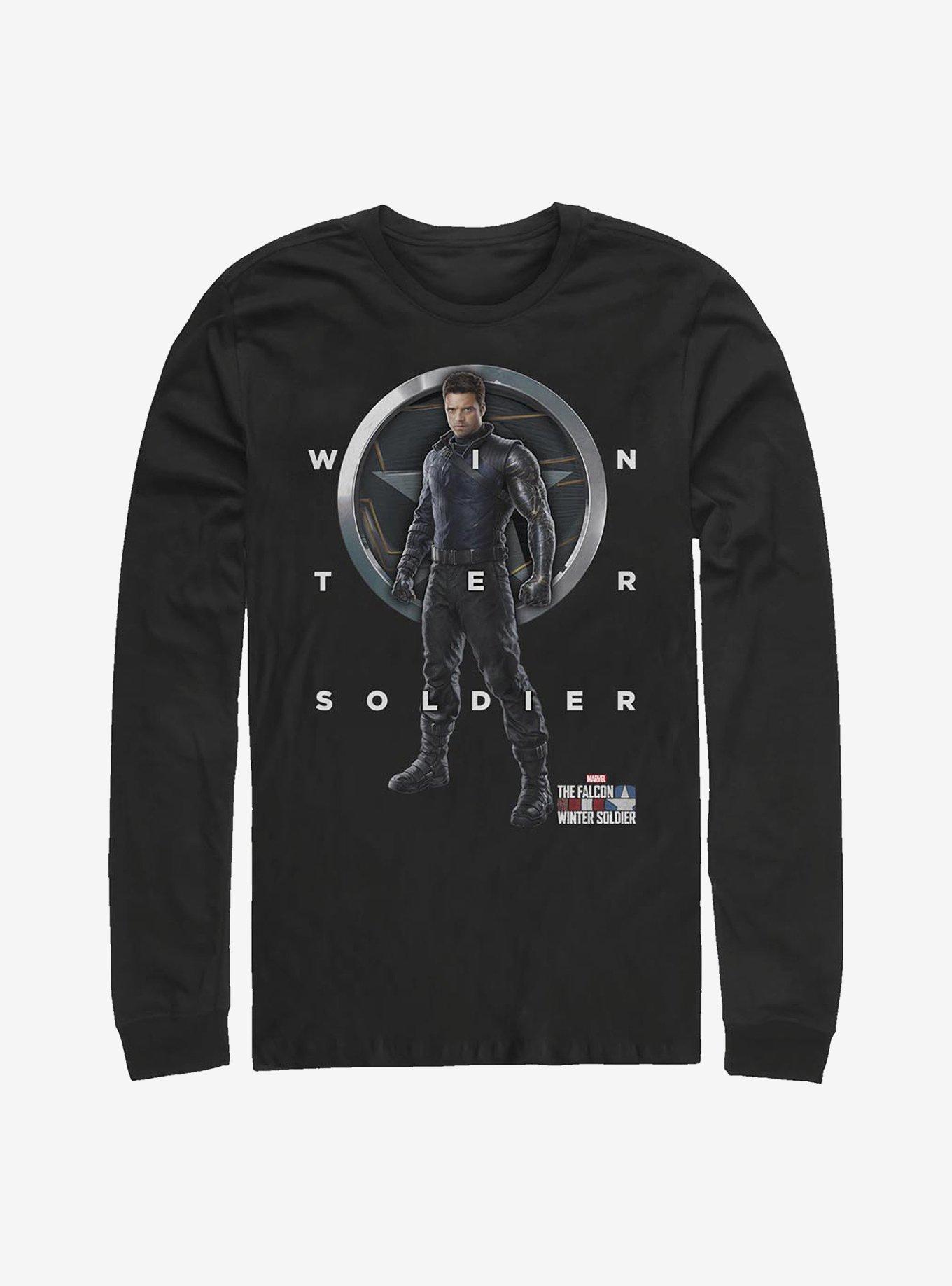 Marvel The Falcon And Winter Soldier Bucky Grid Text Long-Sleeve T-Shirt