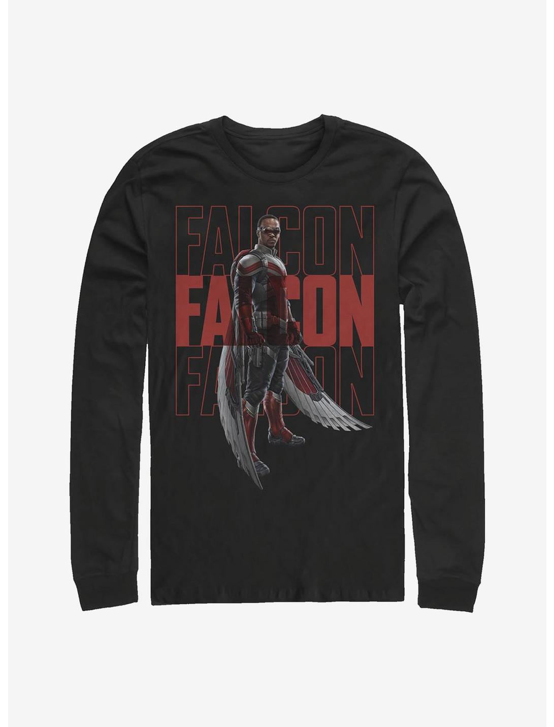 Marvel The Falcon And The Winter Soldier Falcon Repeating Name Long-Sleeve T-Shirt, BLACK, hi-res