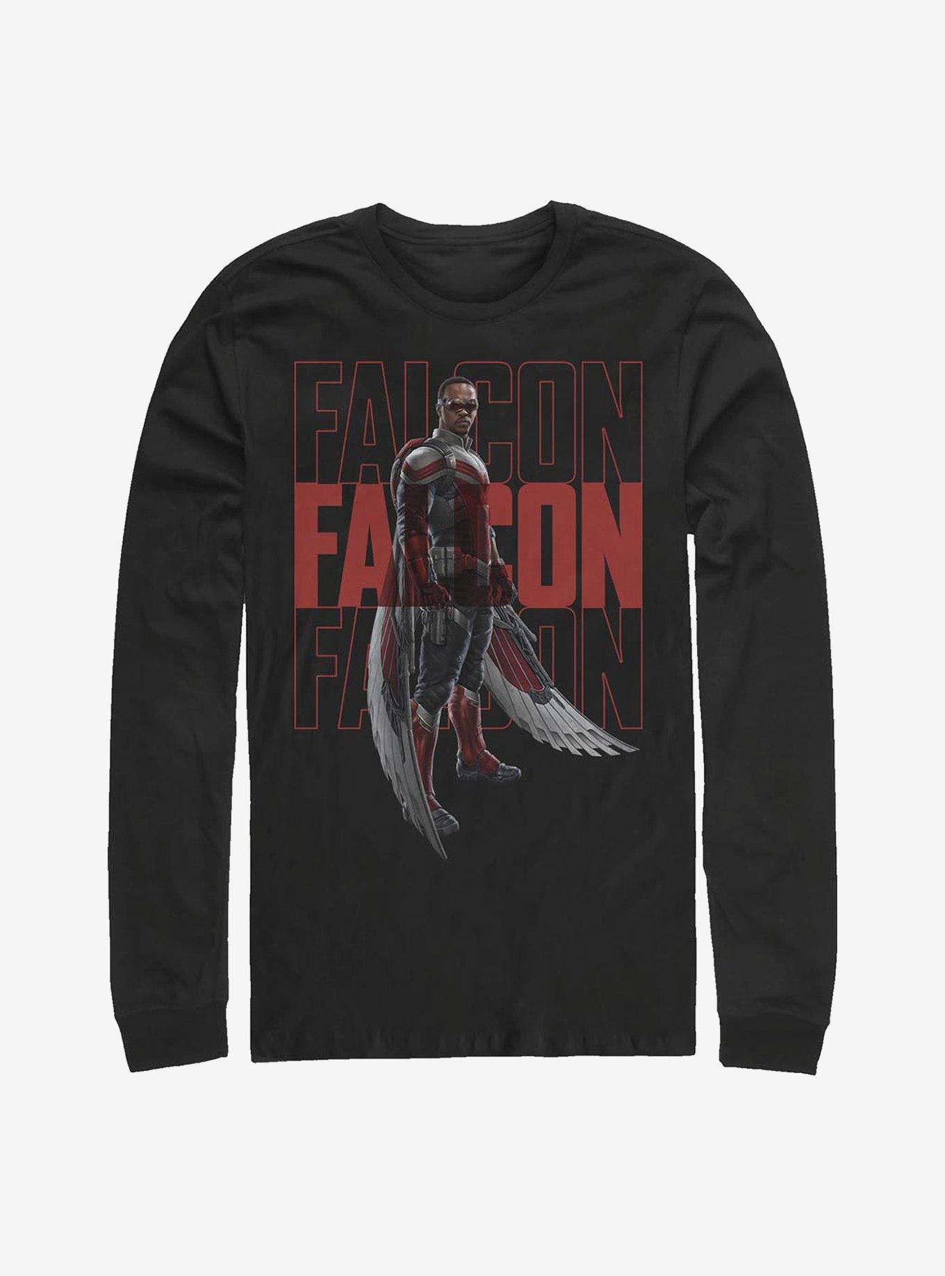 Marvel The Falcon And The Winter Soldier Falcon Repeating Name Long-Sleeve T-Shirt, BLACK, hi-res